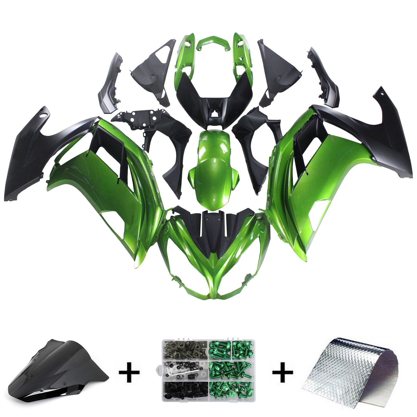 Amotopart 2012-2016 Kawasaki Ninja 650 Kit de carenado verde Style2