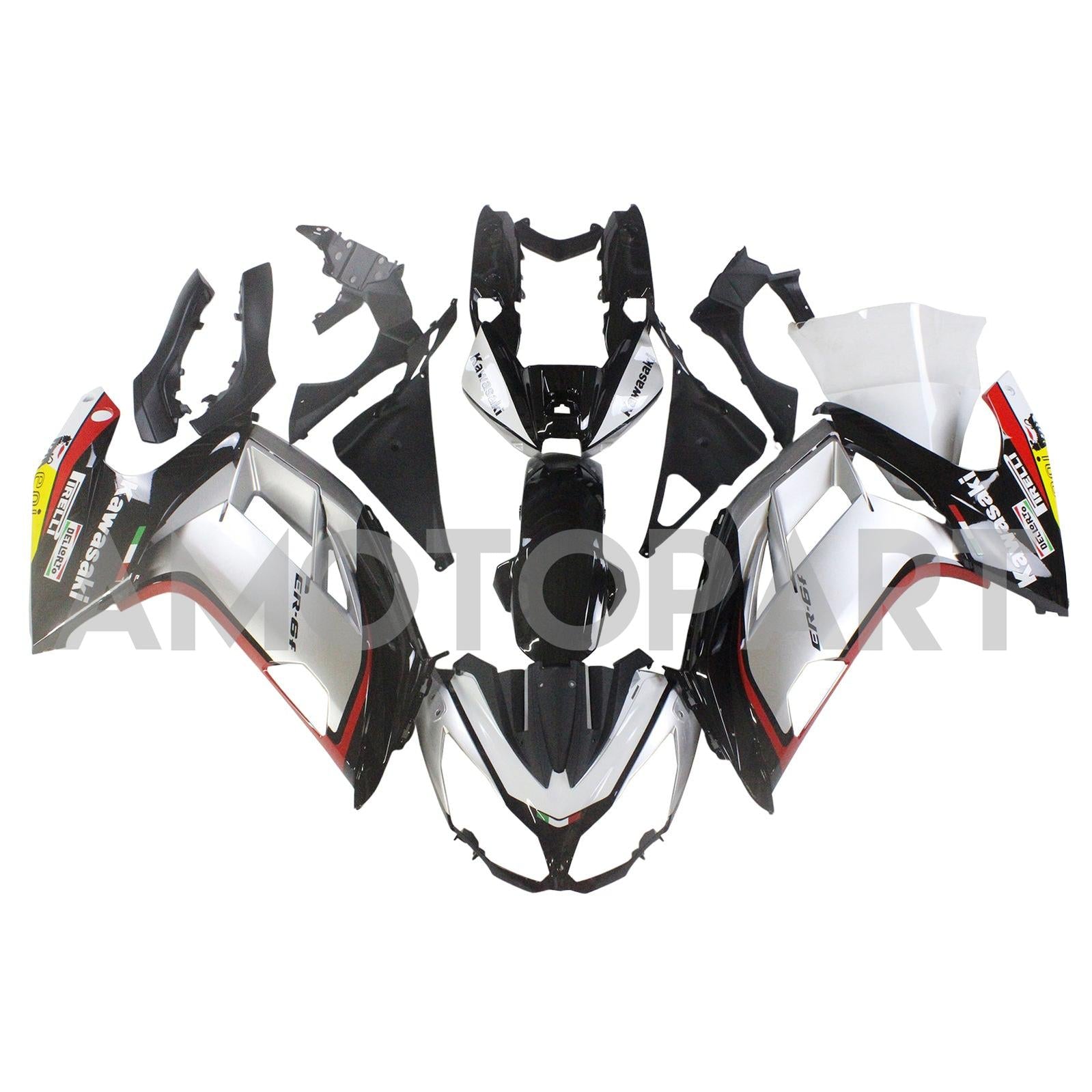 Amotopart 2012-2016 Kawasaki NInja 650 Kit de carenado multicolor negro plateado
