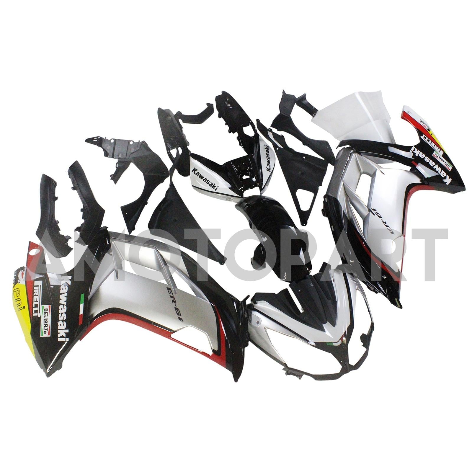 Amotopart 2012-2016 Kawasaki NInja 650 Kit de carenado multicolor negro plateado