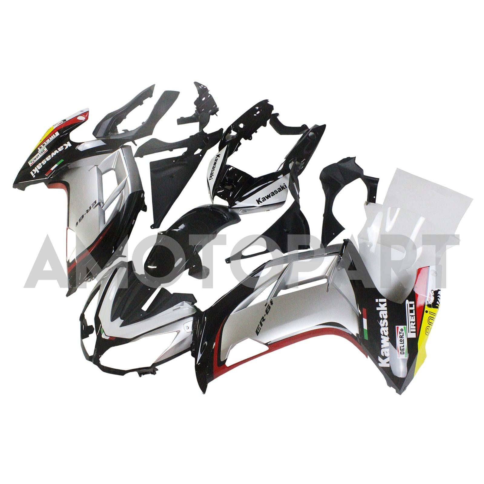 Amotopart 2012-2016 Kawasaki NInja 650 Kit de carenado multicolor negro plateado