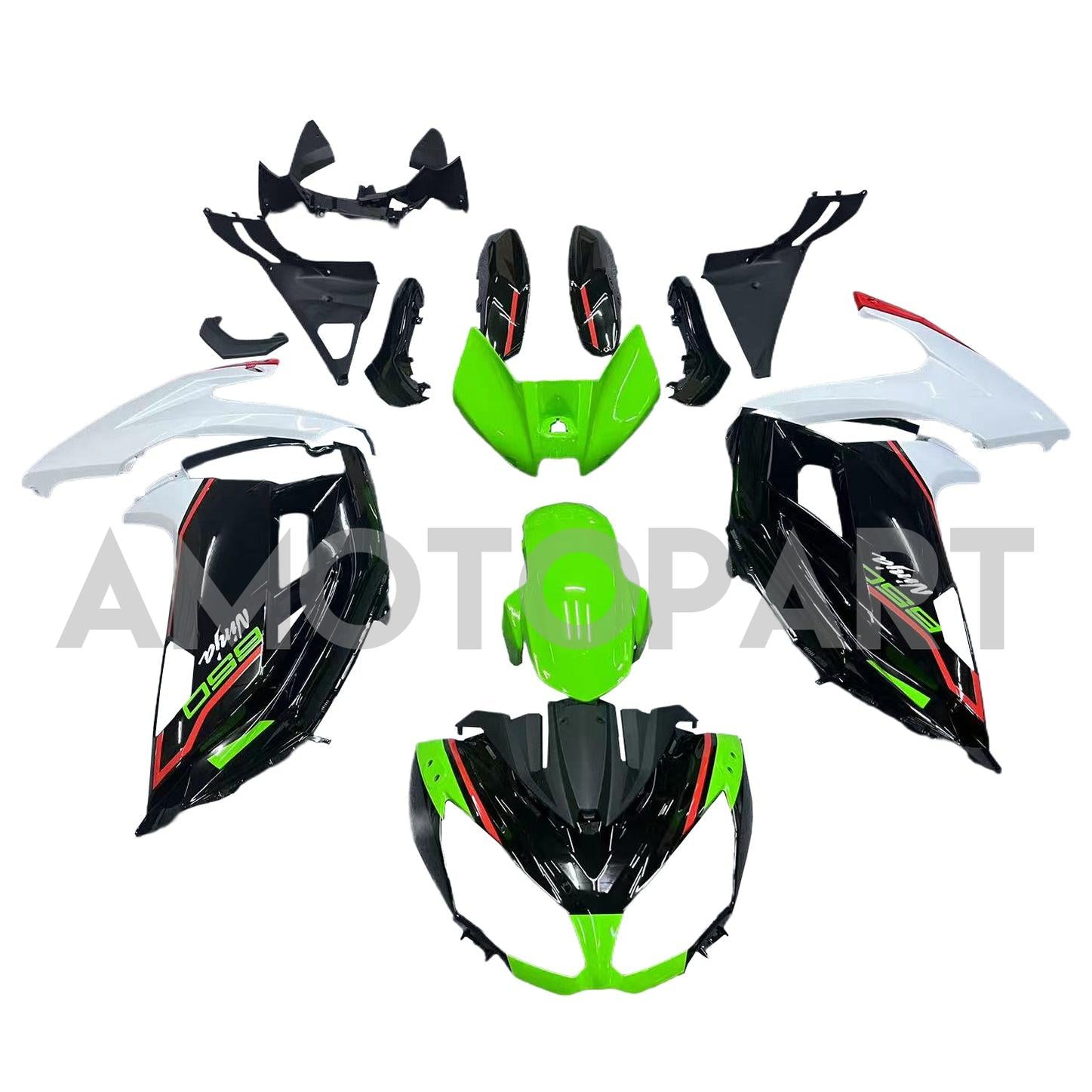Amotopart 2012-2016 Kawasaki ER6F/Ninja650 Black Green White Fairing Kit