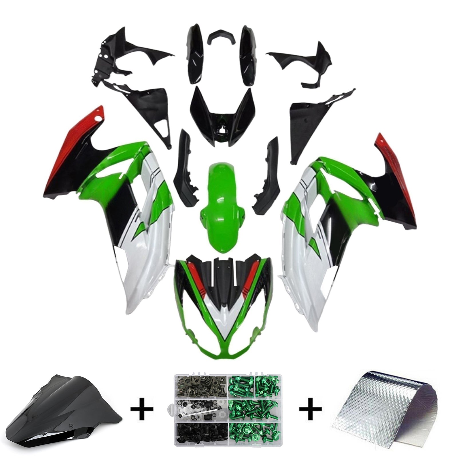 Amotopart 2012-2016 Kawasaki ER6F/Ninja650 Glossy Black Green White Red Fairing Kit