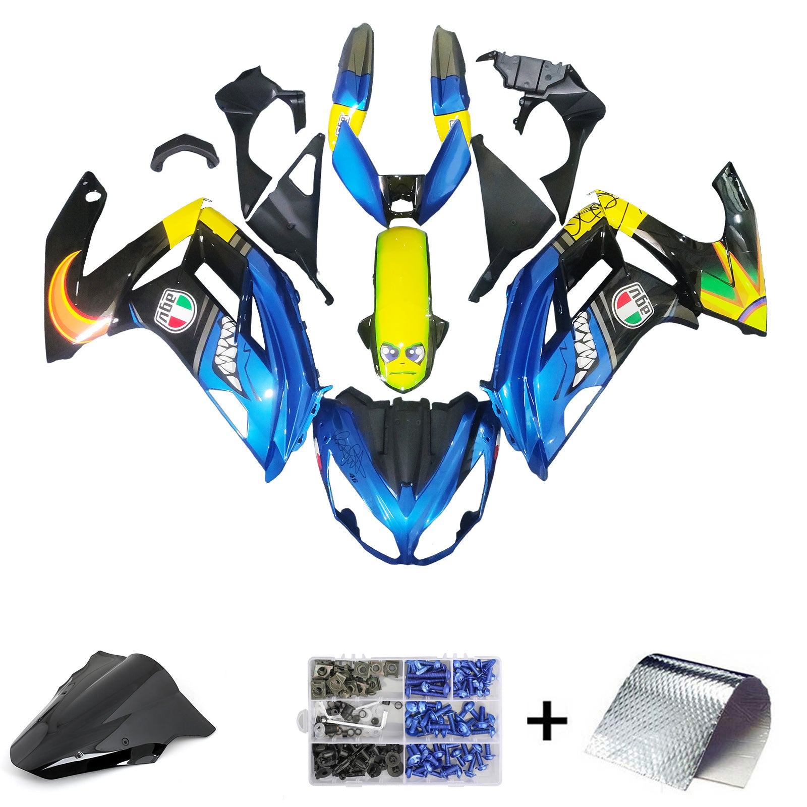 Amotopart 2012-2016 Kawasaki ER6F/Ninja650 Blue Black Fairing Kit