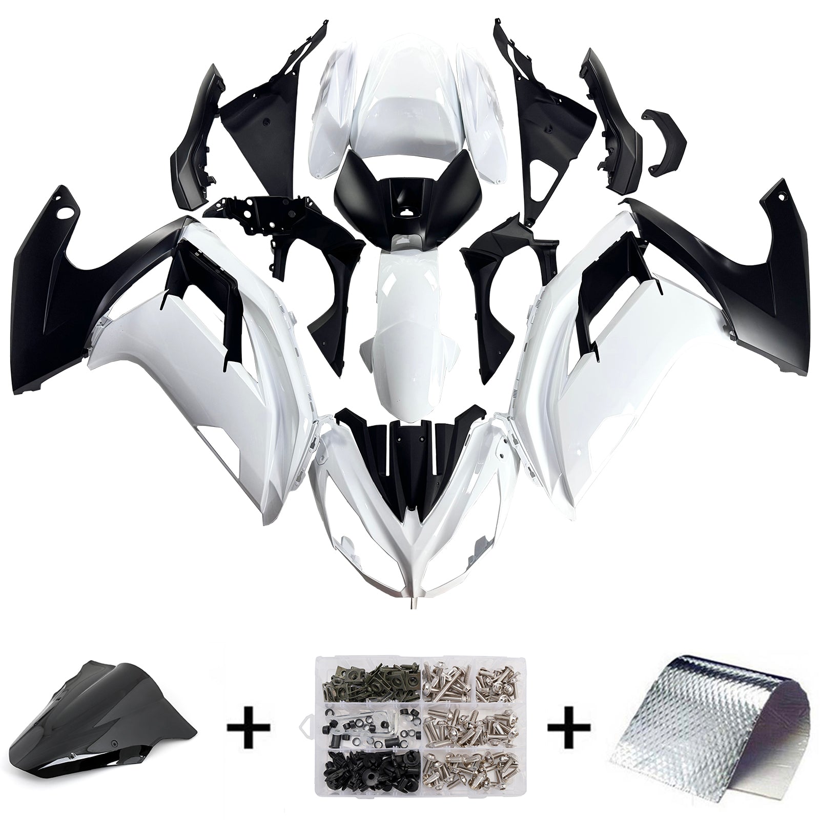 Amotopart 2012-2016 Kawasaki Ninja 650 ER6F Black White Fairing Kit