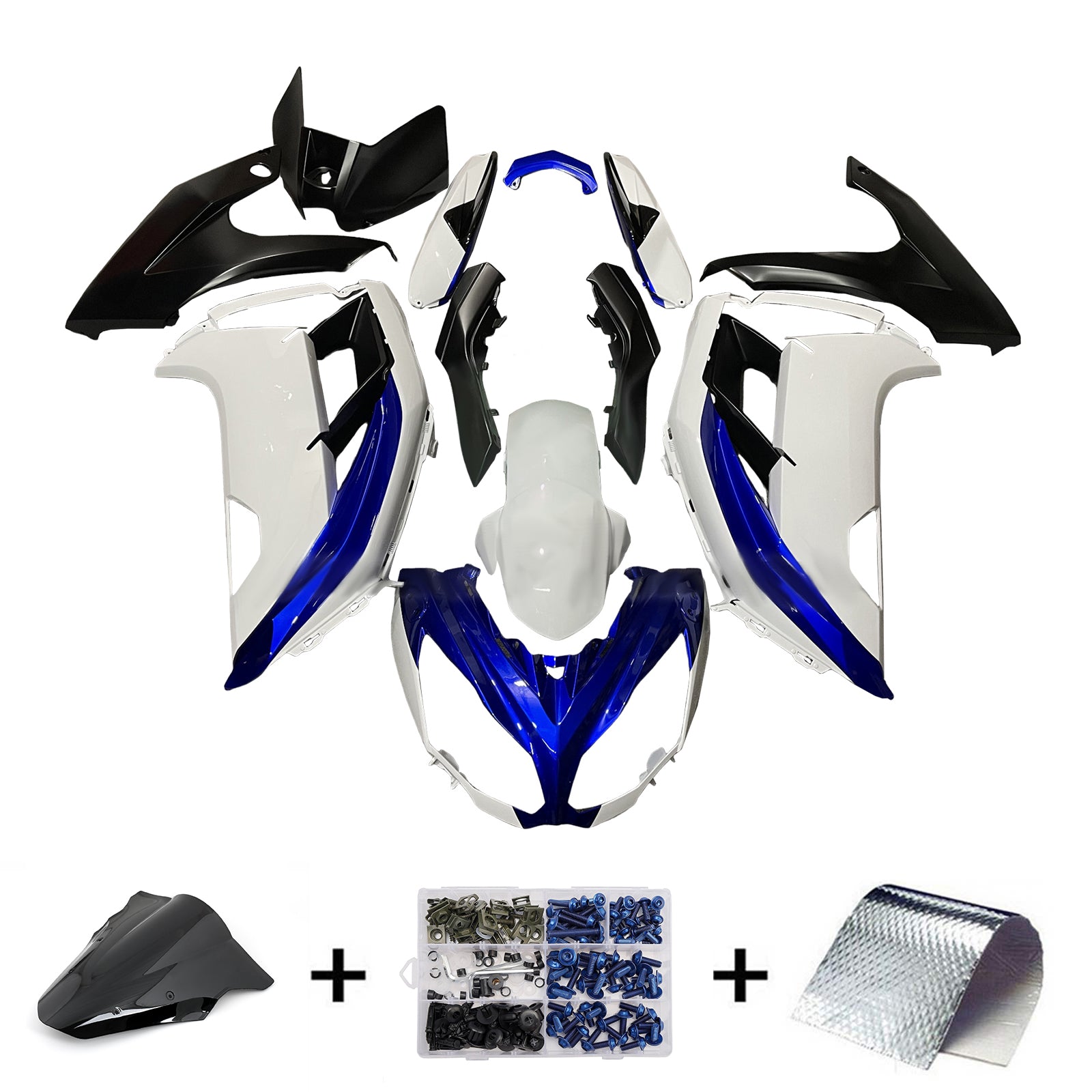 Amotopart 2012-2016 Kawasaki Ninja 650 ER6F Black White Blue Fairing Kit