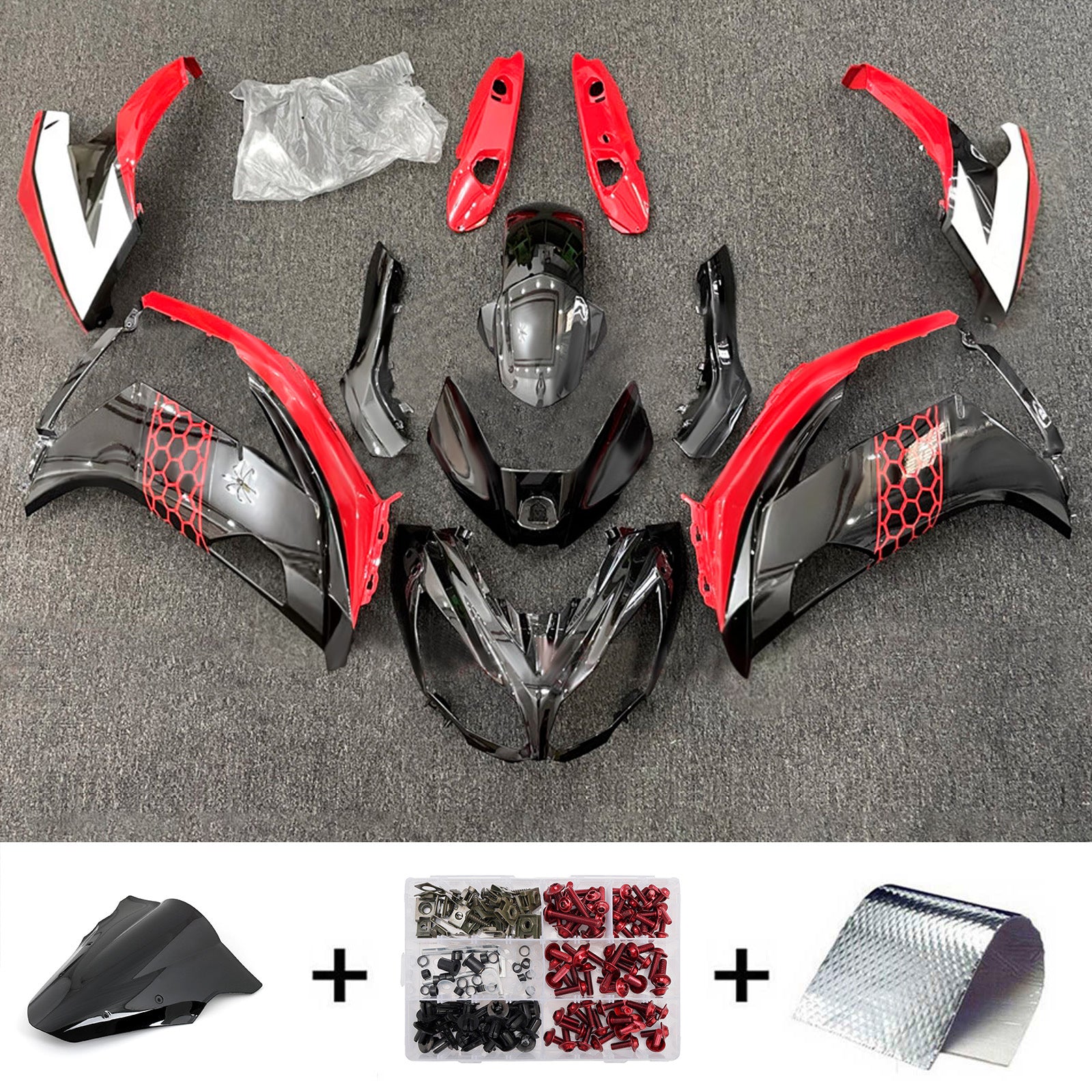Amotopart 2012-2016 Kawasaki ER6F/Ninja650 Black Red Fairing Kit