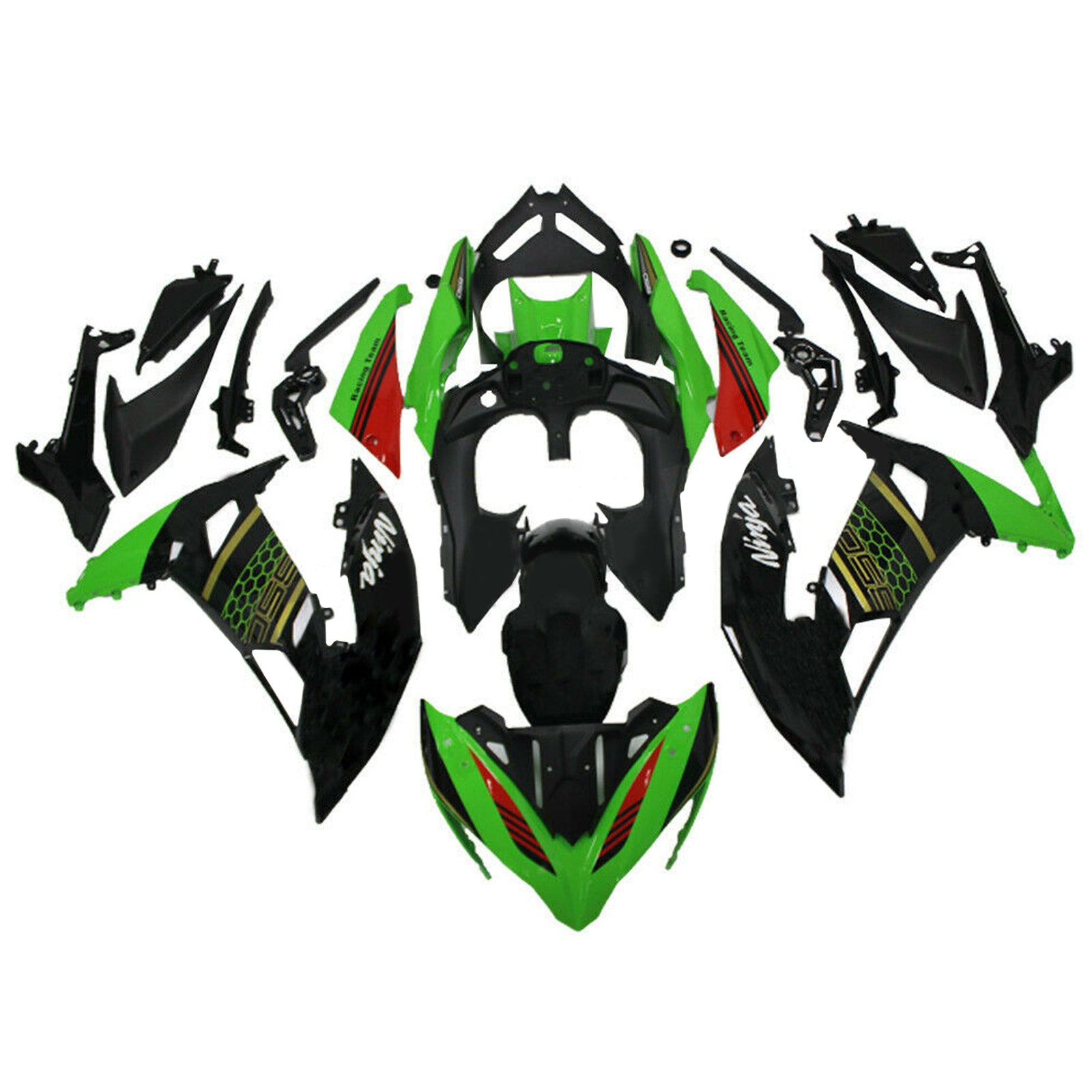 Amotopart Kawasaki ER6F/Ninja650R 2017-2019 Green & Black Fairing Kit
