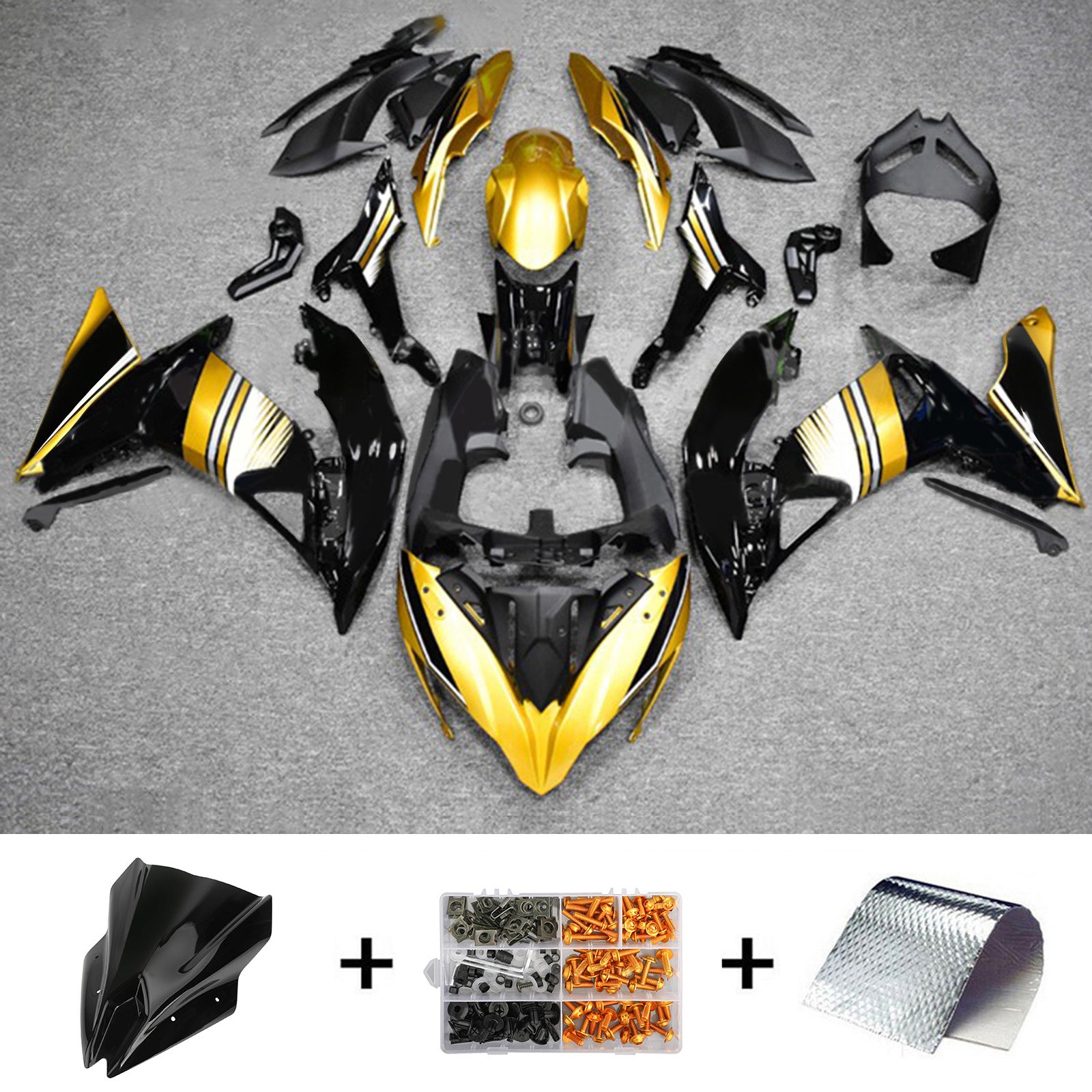 Amotopart 2017-2019 Kawasaki ER6F/Ninja650R Black&Gold Fairing Kit