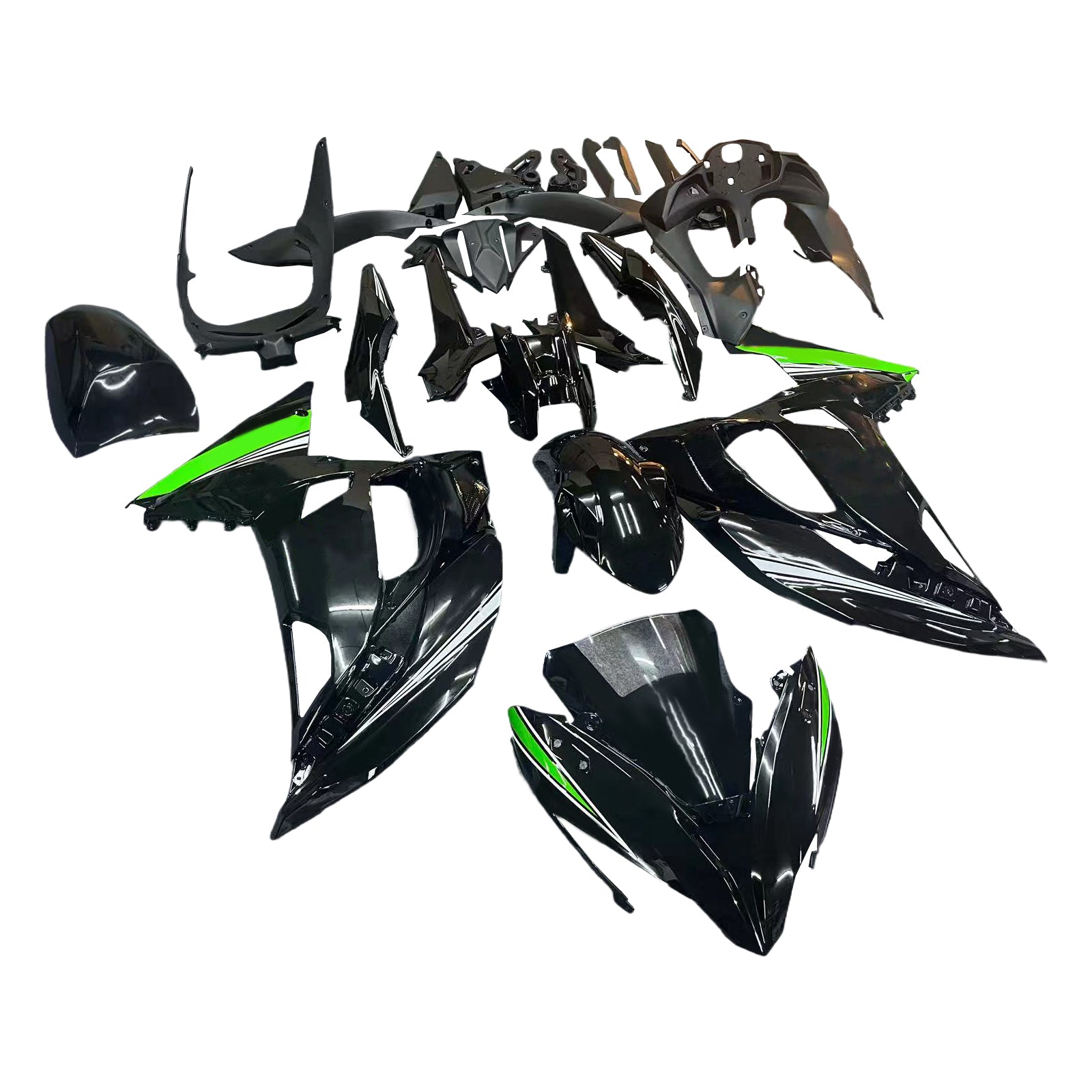 Amotopart 2017-2019 Kawasaki ER6F/Ninja650R Black&Green Style4 Fairing Kit