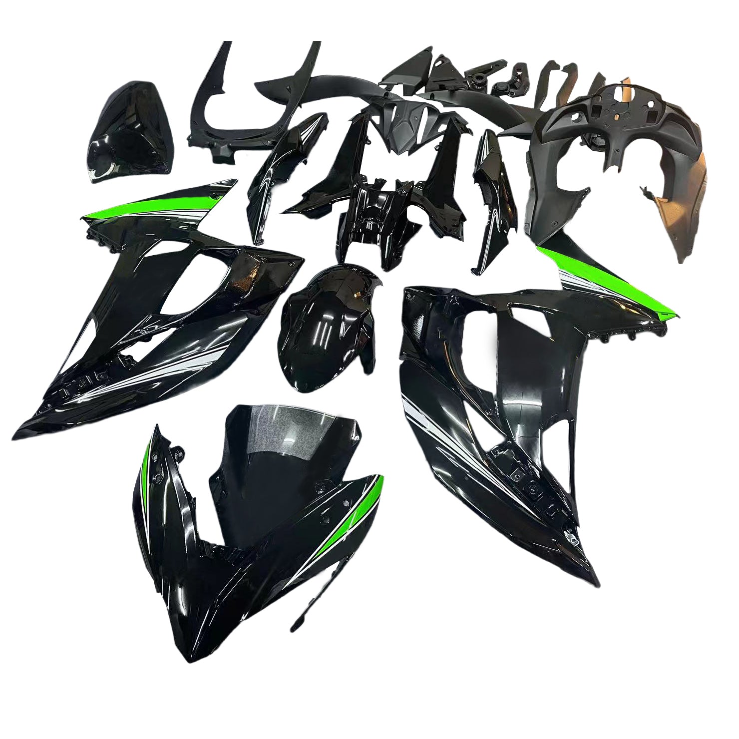 Amotopart 2017-2019 Kawasaki ER6F/Ninja650R Black&Green Style4 Fairing Kit