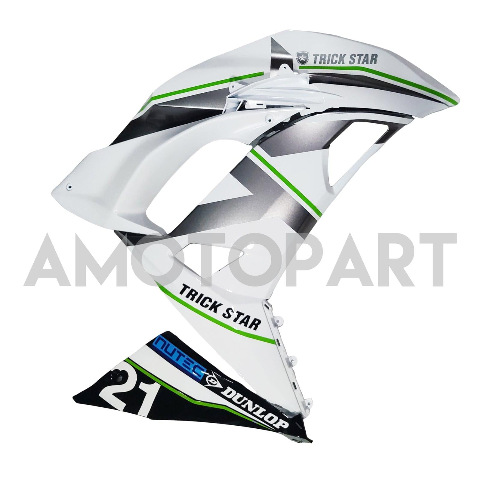 Amotopart 2017-2019 Kawasaki ER6F/Ninja650R White med Green Stripe Fairing Kit