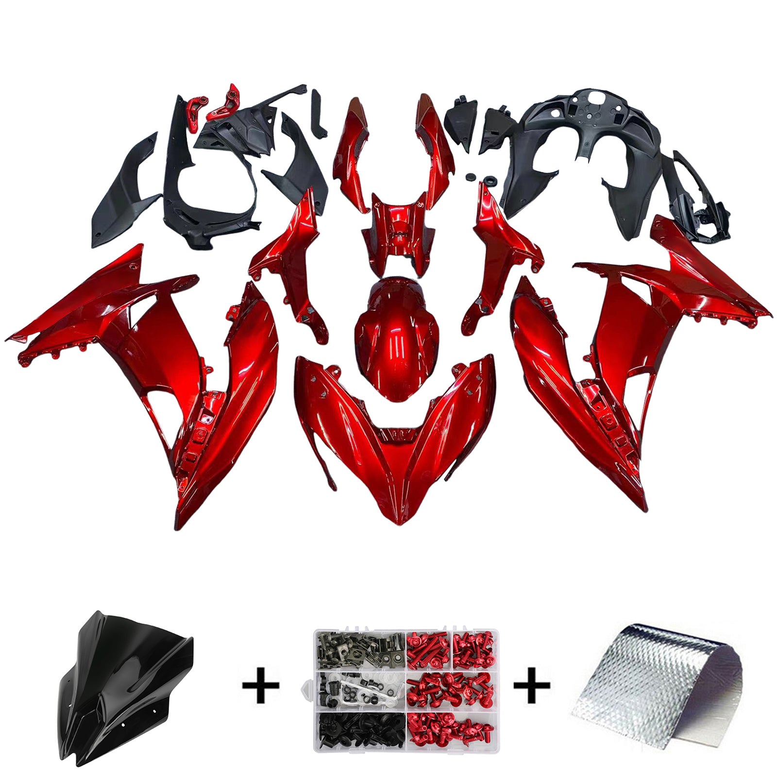 Amotopart 2017–2019 Kawasaki ER6F/Ninja650R Verkleidungsset in glänzendem Rot
