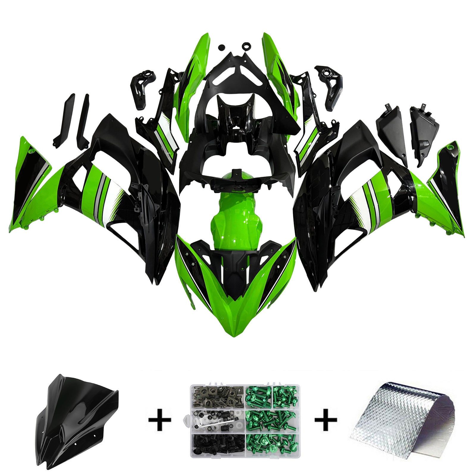 Amotopart 2017-2019 Kawasaki ER6F/Ninja650R Black&Green Style2 Fairing Kit