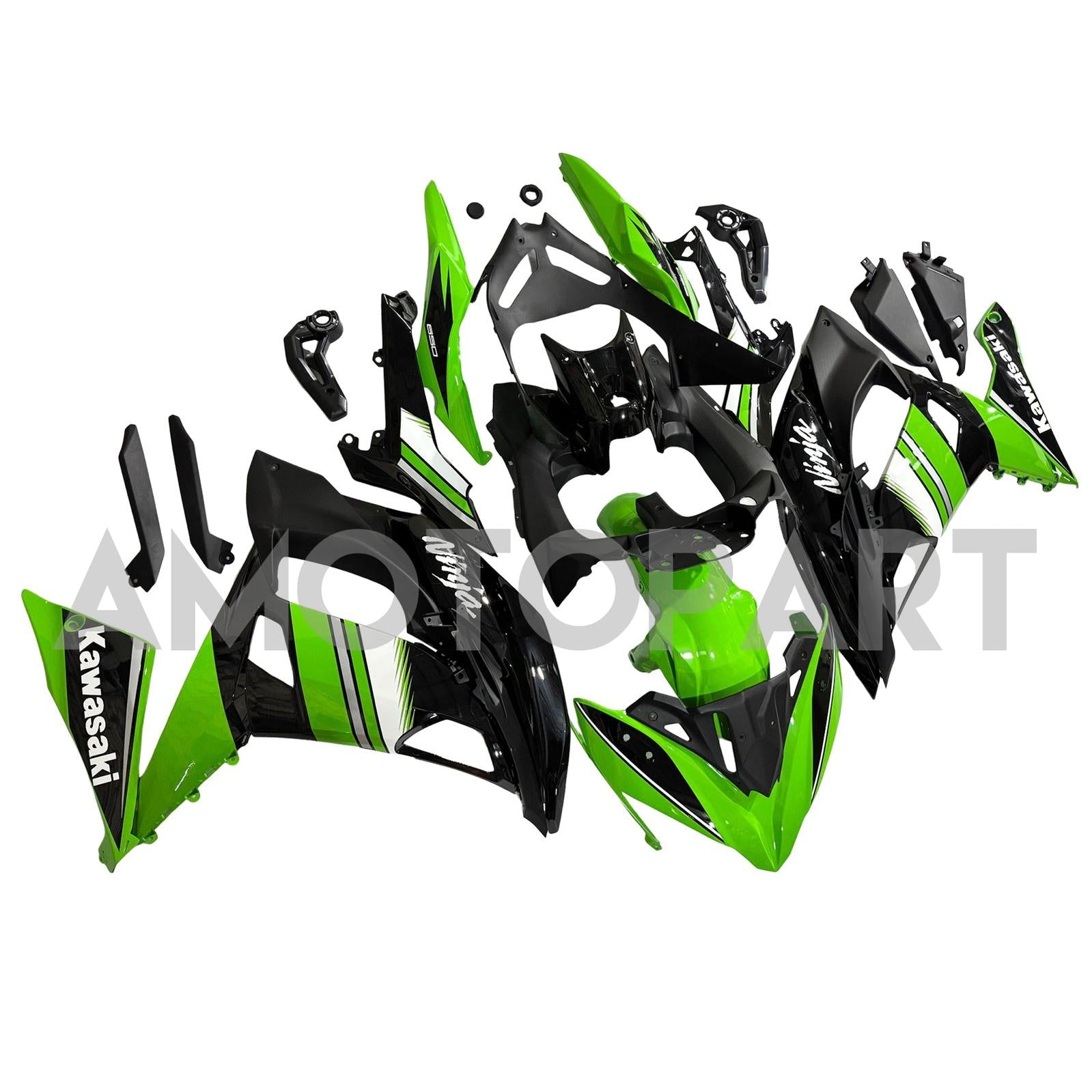 Amotopart 2017-2019 Kawasaki ER6F/Ninja 650R Kit de carenado Style2 negro y verde