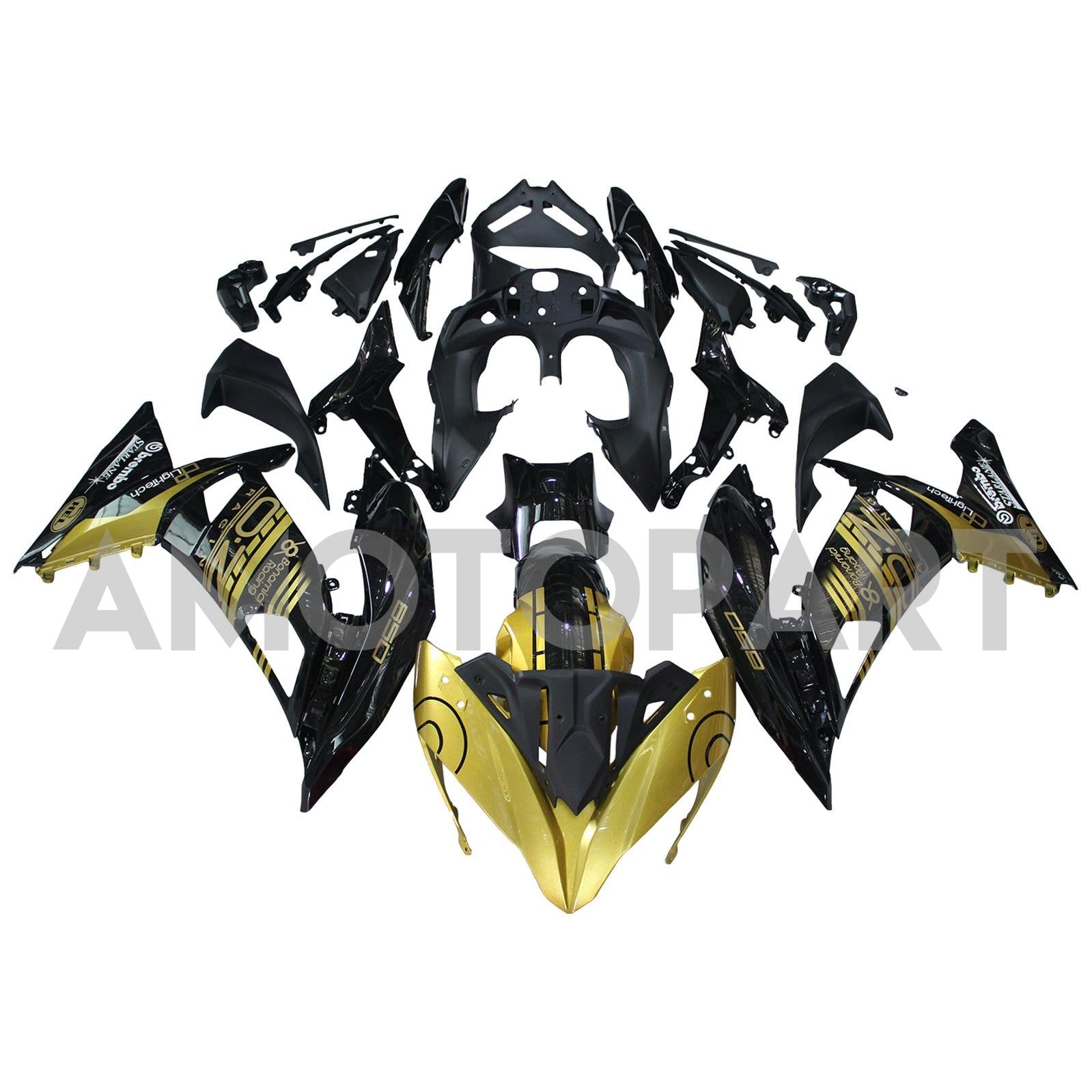 Amotopart 2017-2019 Kawasaki ER6F/Ninja650R Kit de carenado negro dorado