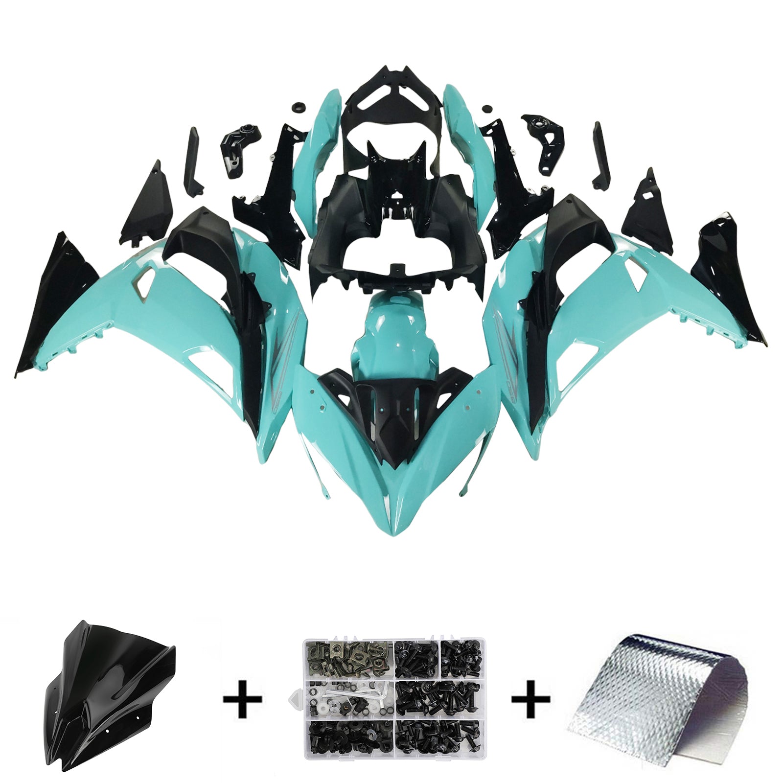 Amotopart 2017-2019 KAWASAKI ER6F/NINJA650R Sort lyseblå fairing kit