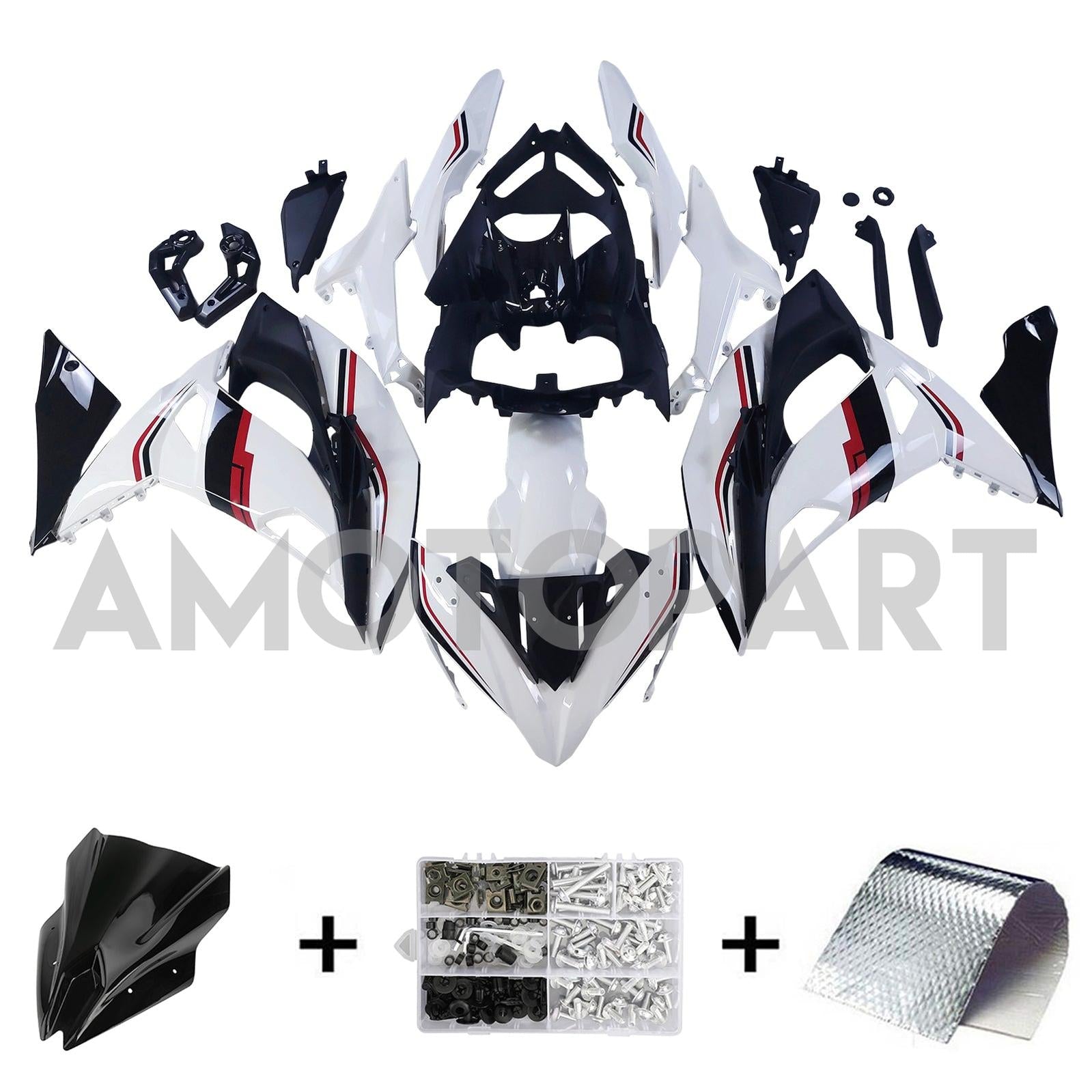 Amotopart 2017-2019 Kawasaki ER6F/Ninja650R Kit de carenado blanco negro
