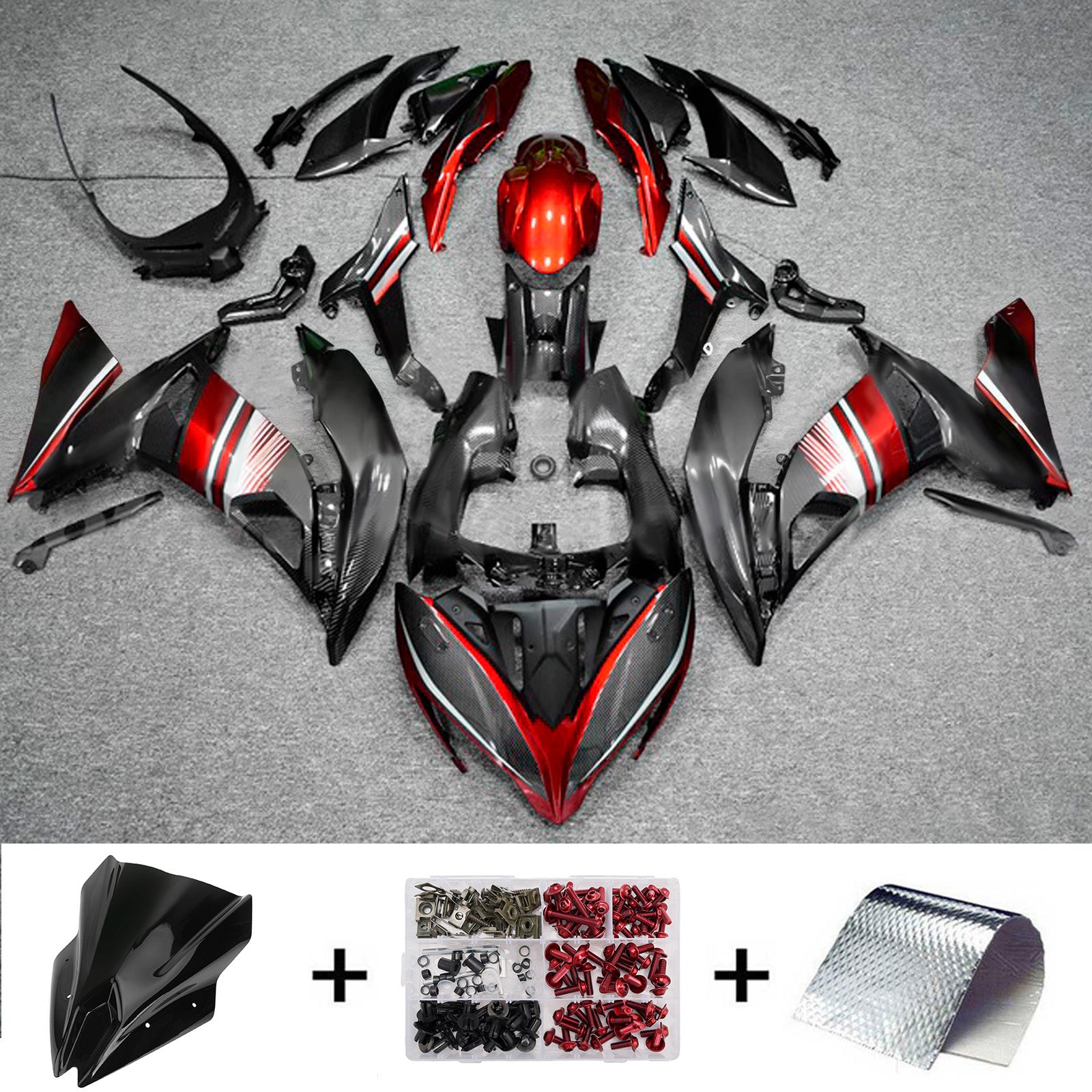 Amotopart 2017-2019 Kawasaki ER6F/Ninja650R Black Red Fairing Kit