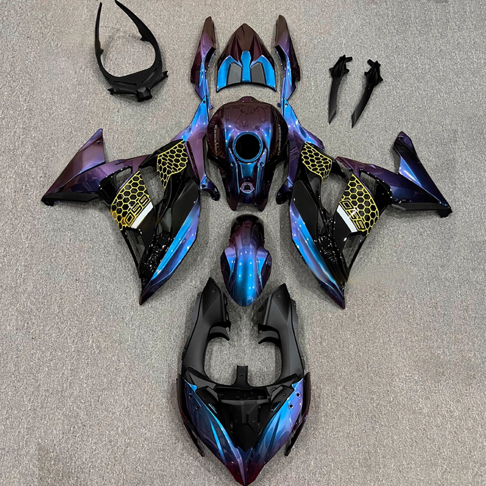 Amotopart 2017-2019 Kawasaki ER6F/Ninja650R Blue Purple Black Chameleon Fairing Kit