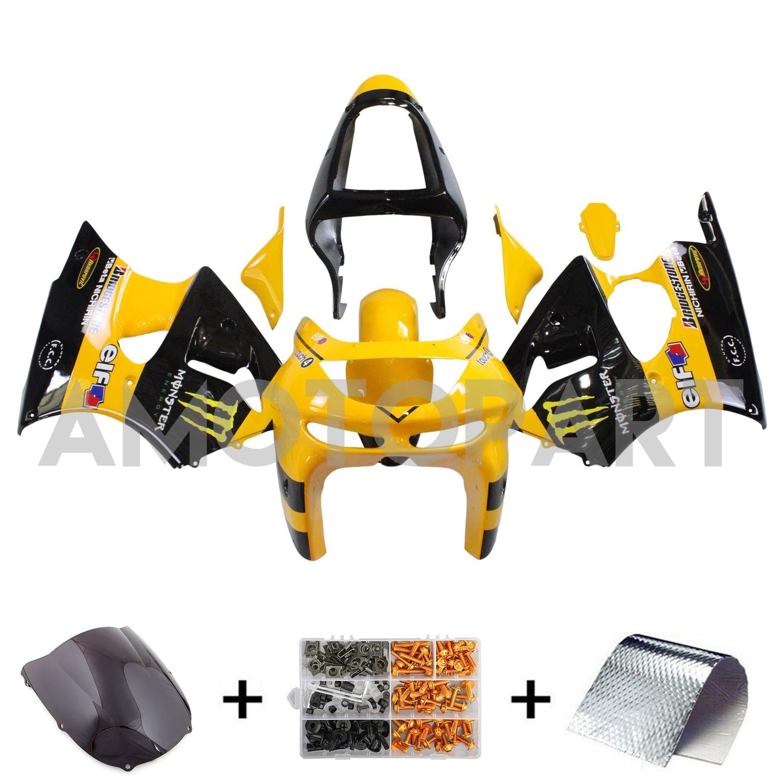 AMOTOPART KAWASAKI ZX6R 1998-1999 Yellow & Black Fairing Kit