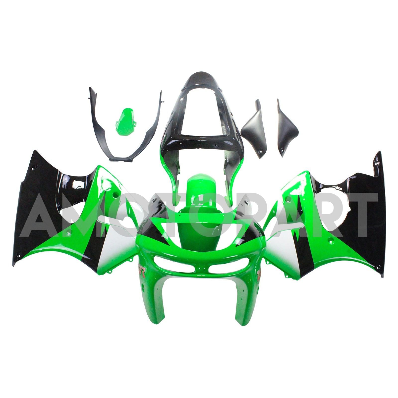 Amotopart Kawasaki ZX6R 1998-1999 Kit de carenagem preta verde