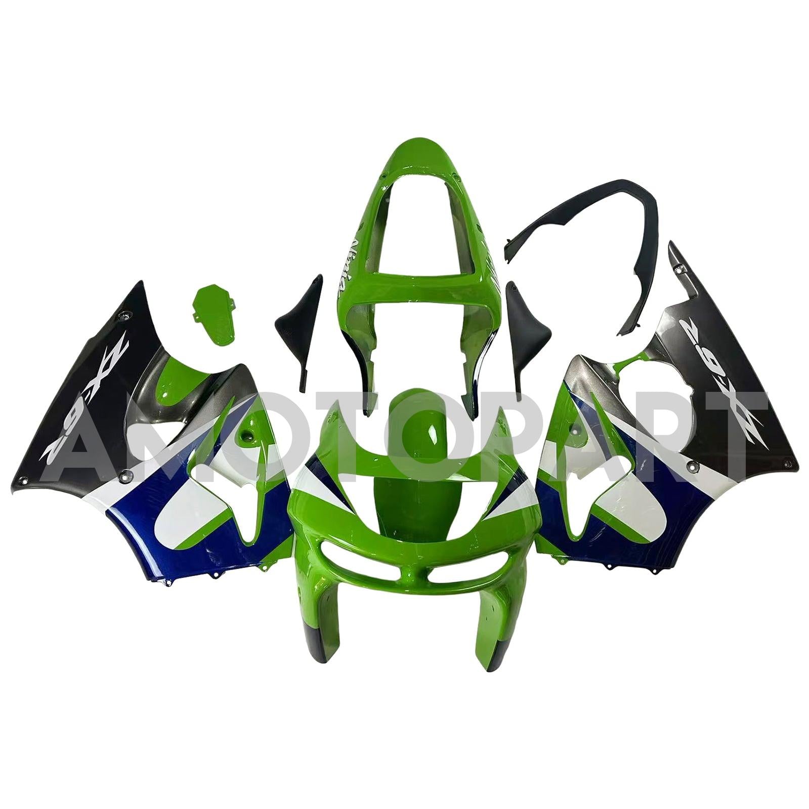 Amotopart 1998-1999 Kawasaki ZX6R Green & Black Styl3 Failing Kit