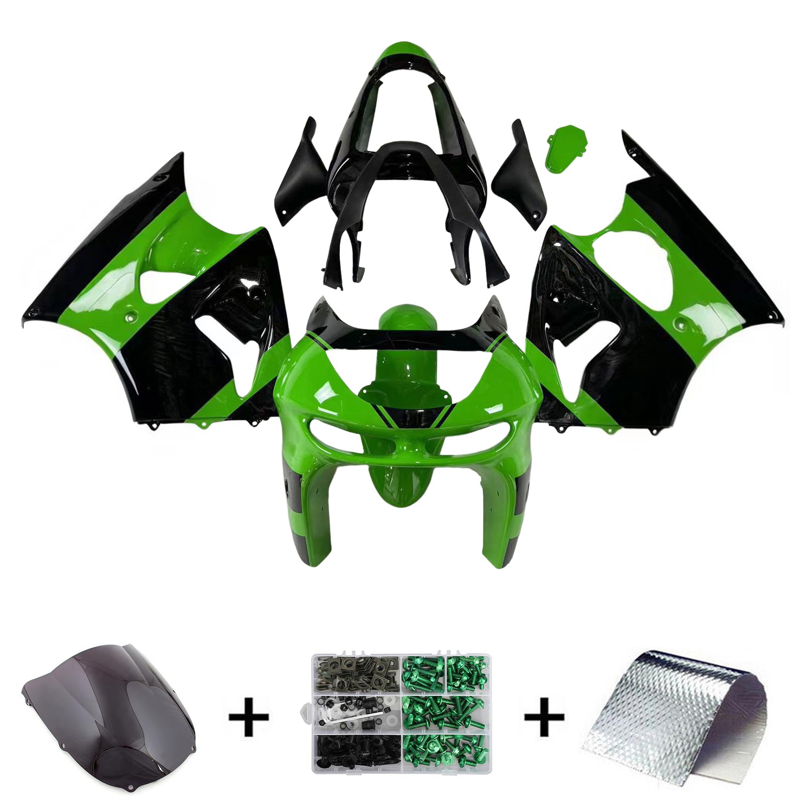 Amotopart 1998-1999 Kawasaki ZX6R Green & Black Style1 Fairing Kit