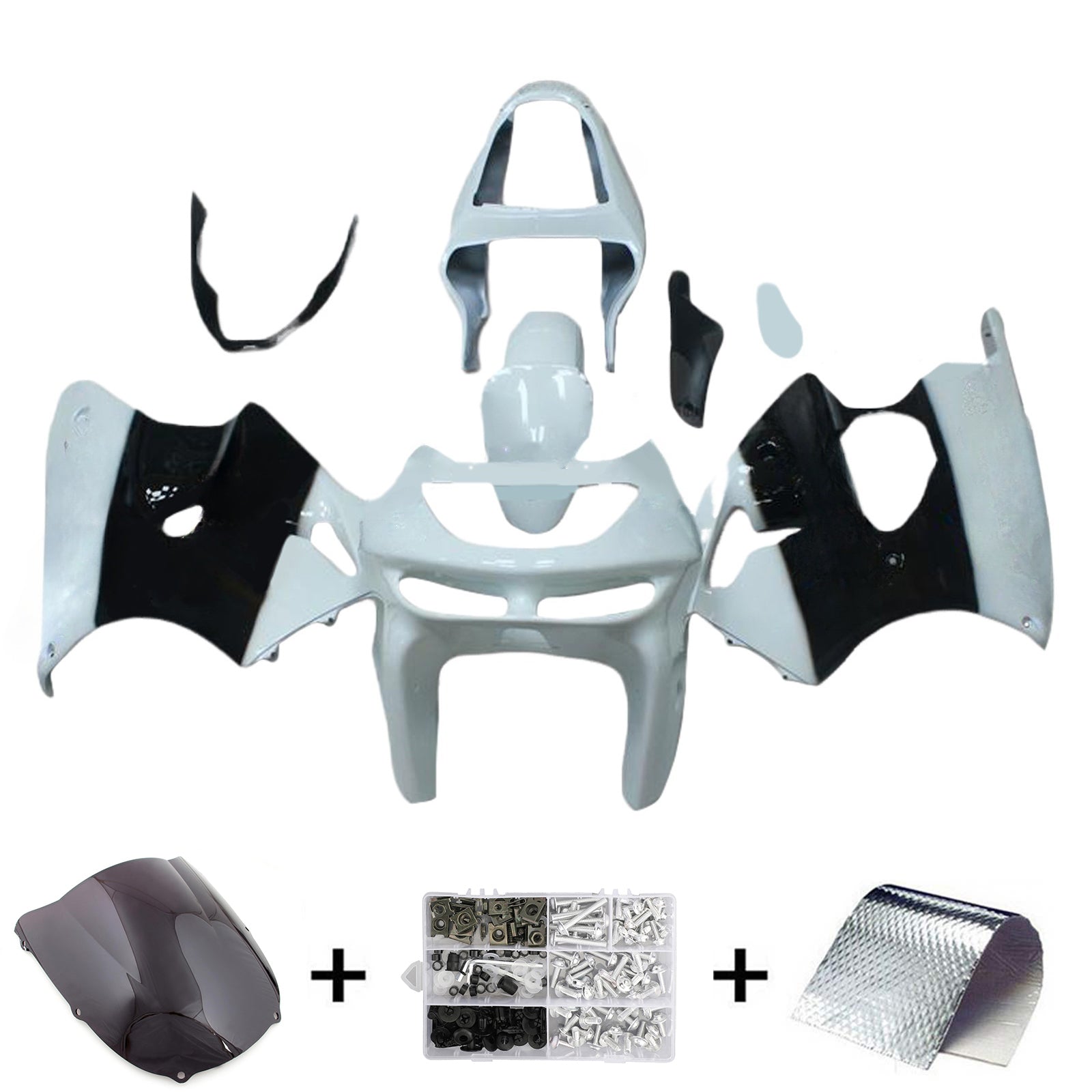 Amotopart 1998-1999 Kawasaki ZX6R Glossy Black White Fairing Kit