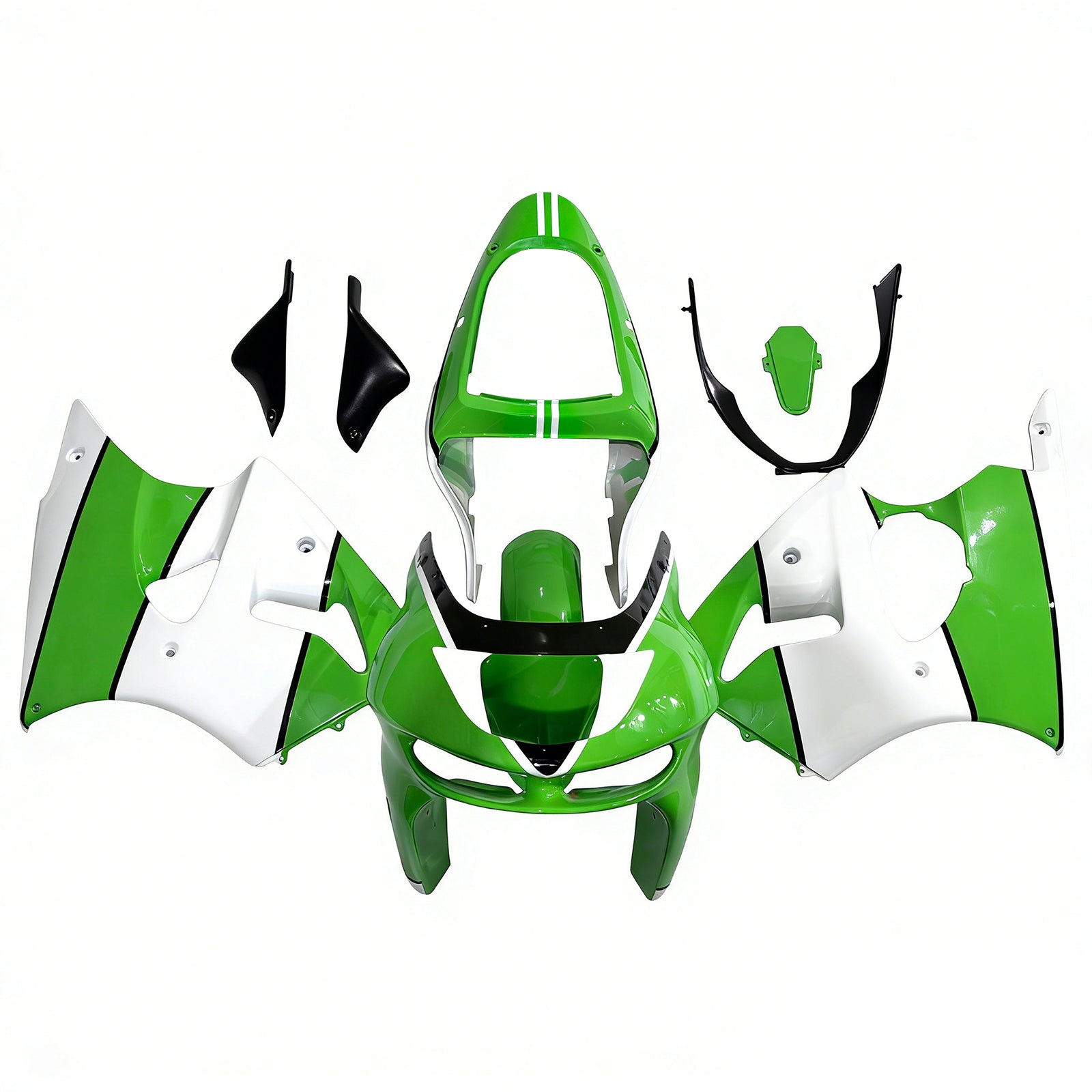 Amotopart 1998–1999 Kawasaki ZX6R Weiß-Grün-Verkleidungsset