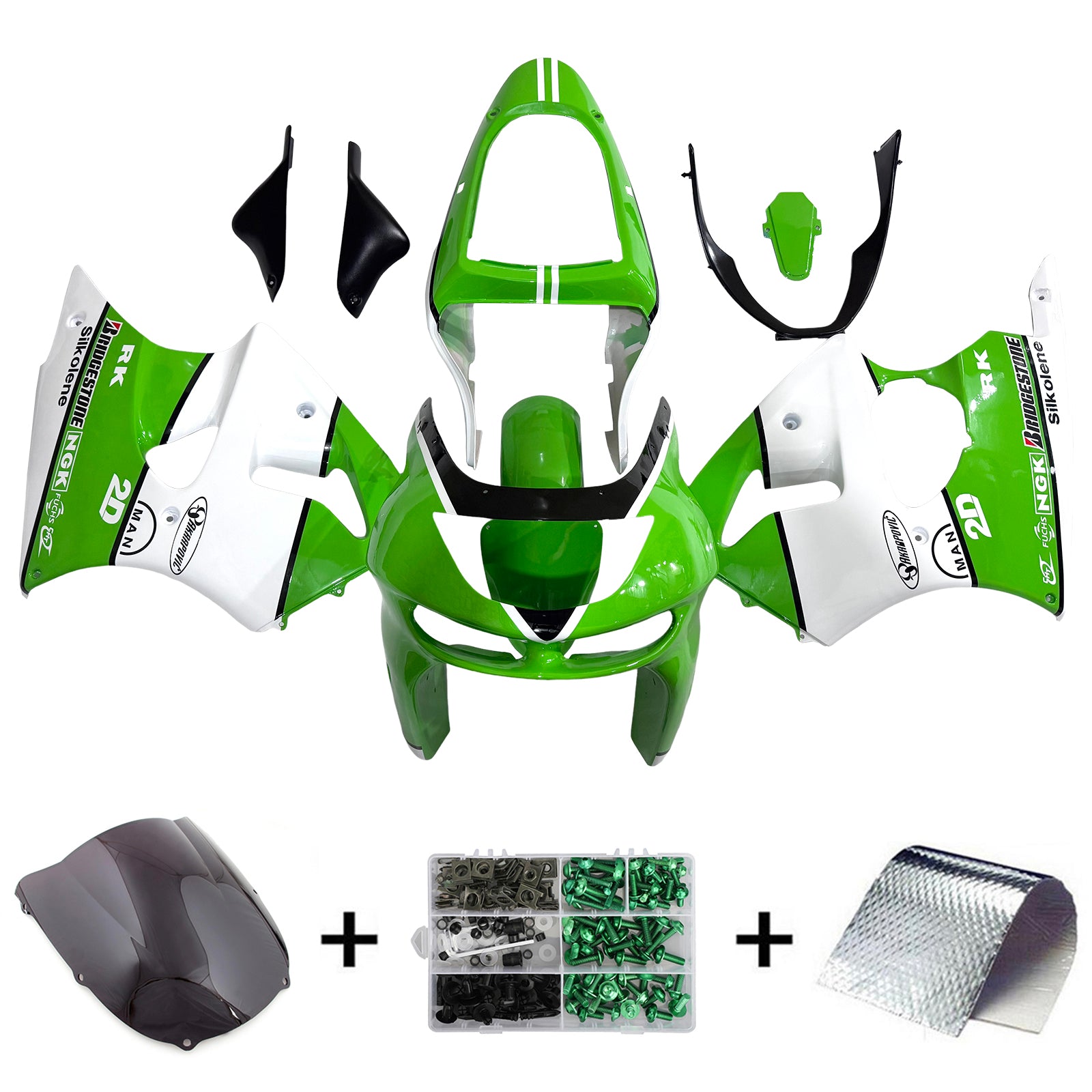 Amotopart 1998-1999 Kawasaki Zx6r White Green Reading Kit