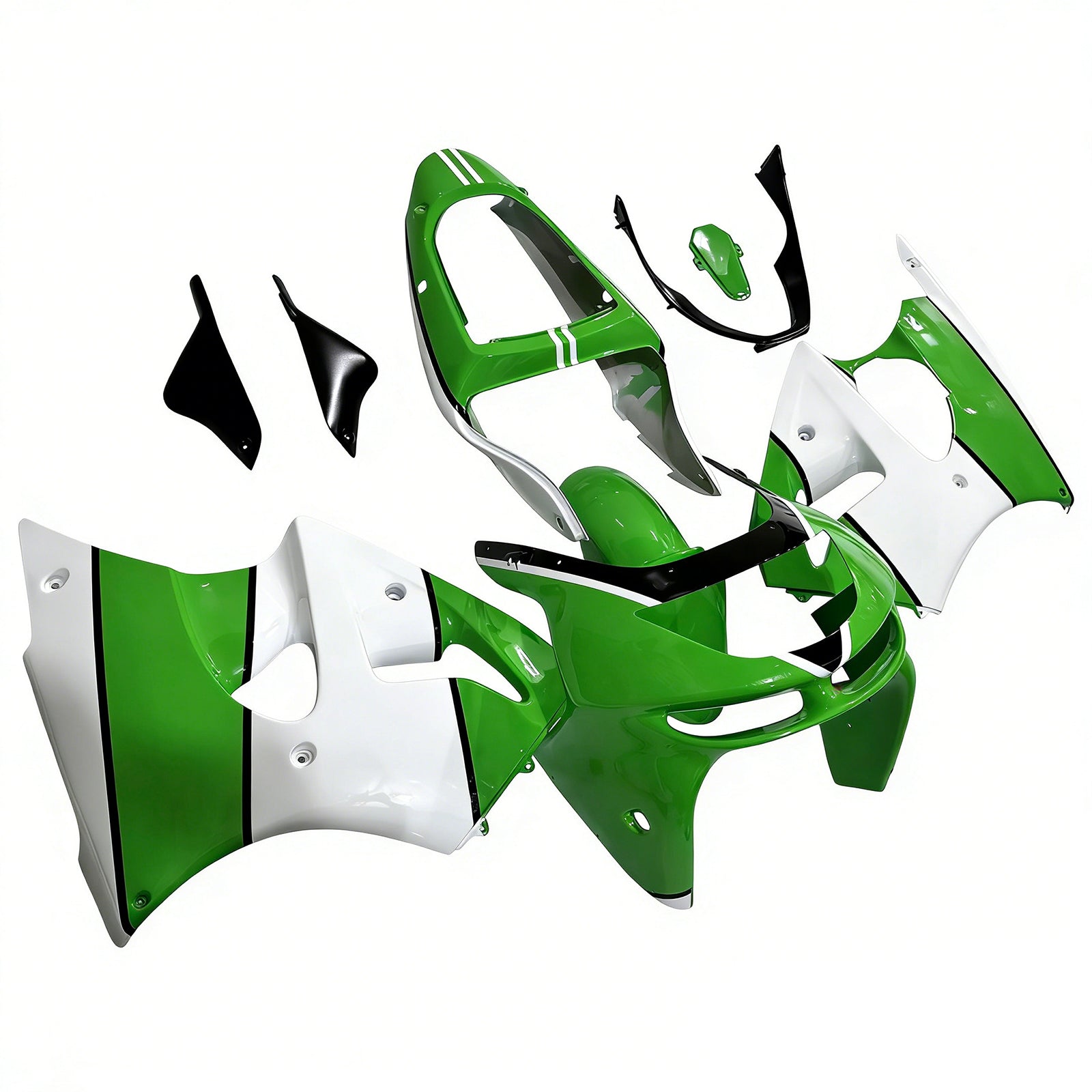 Amotopart 1998–1999 Kawasaki ZX6R Weiß-Grün-Verkleidungsset