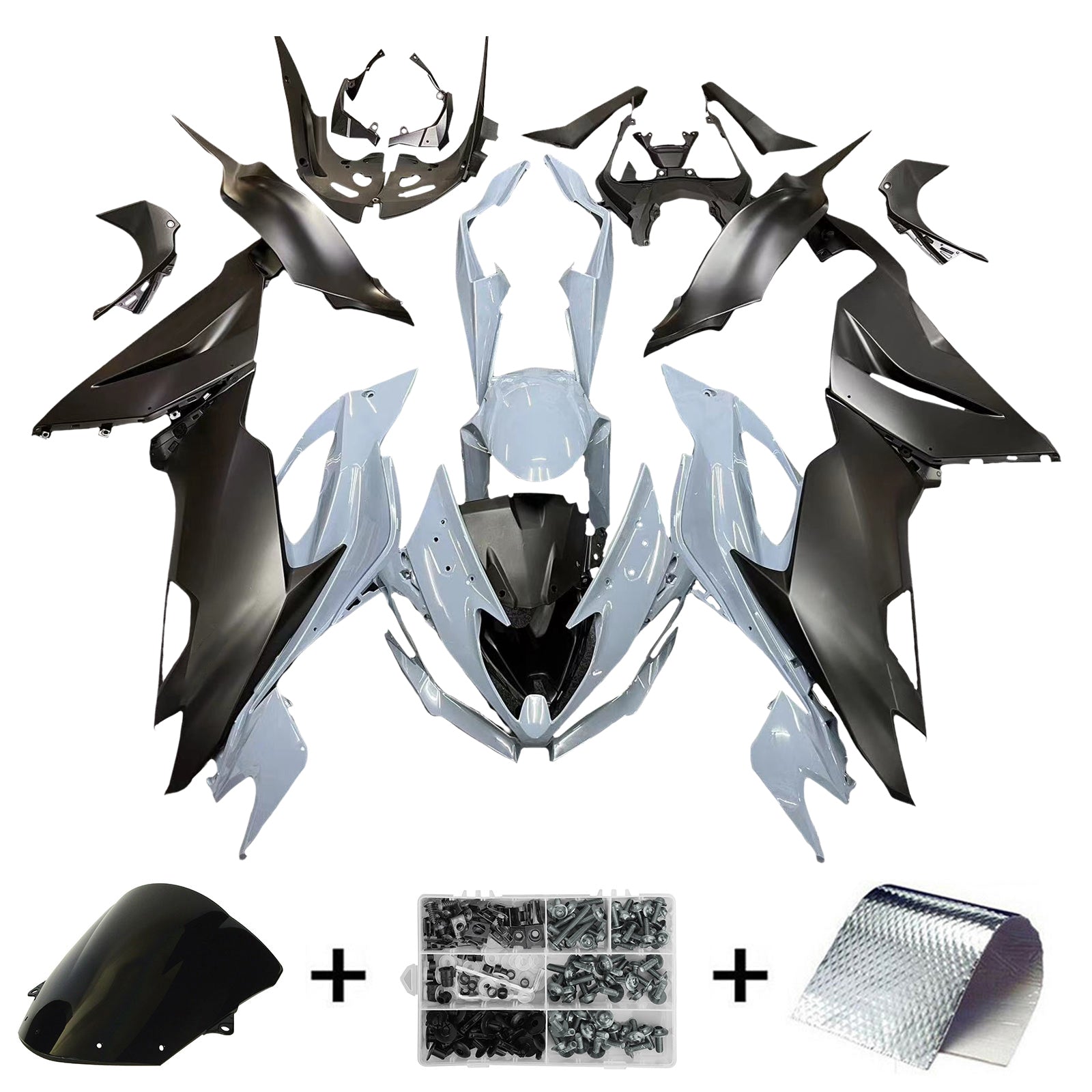 Amotopart Kawasaki ZX6R 2019-2023 Kit de carénage noir gris
