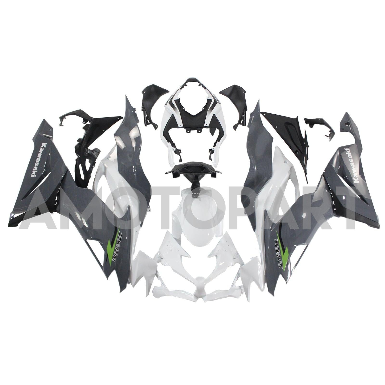 Amotopart 2019-2023 Kawasaki ZX6R White Gray Fairing Kit