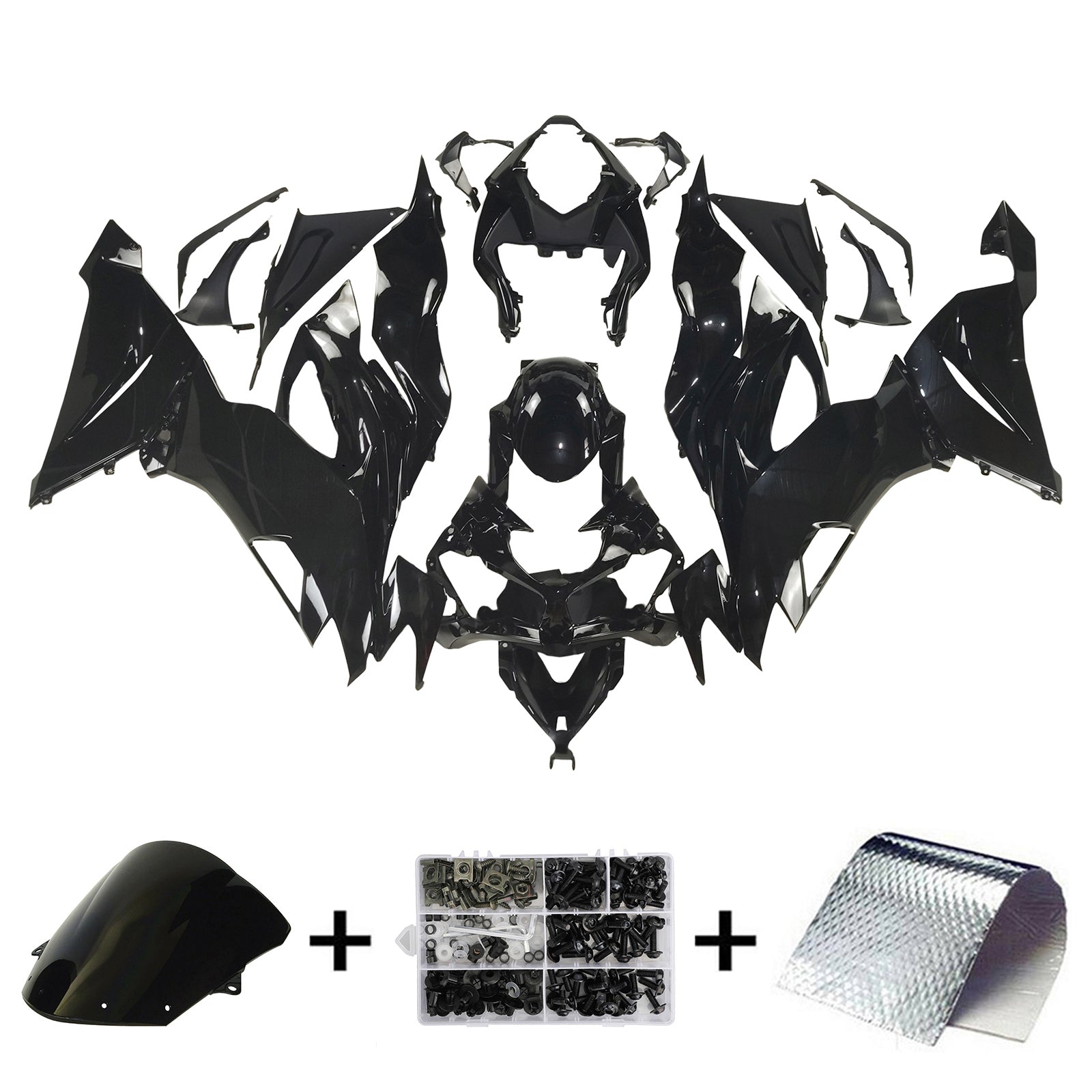 Amotopart Kawasaki 2019-2023 ZX6R グロスブラック フェアリングキット