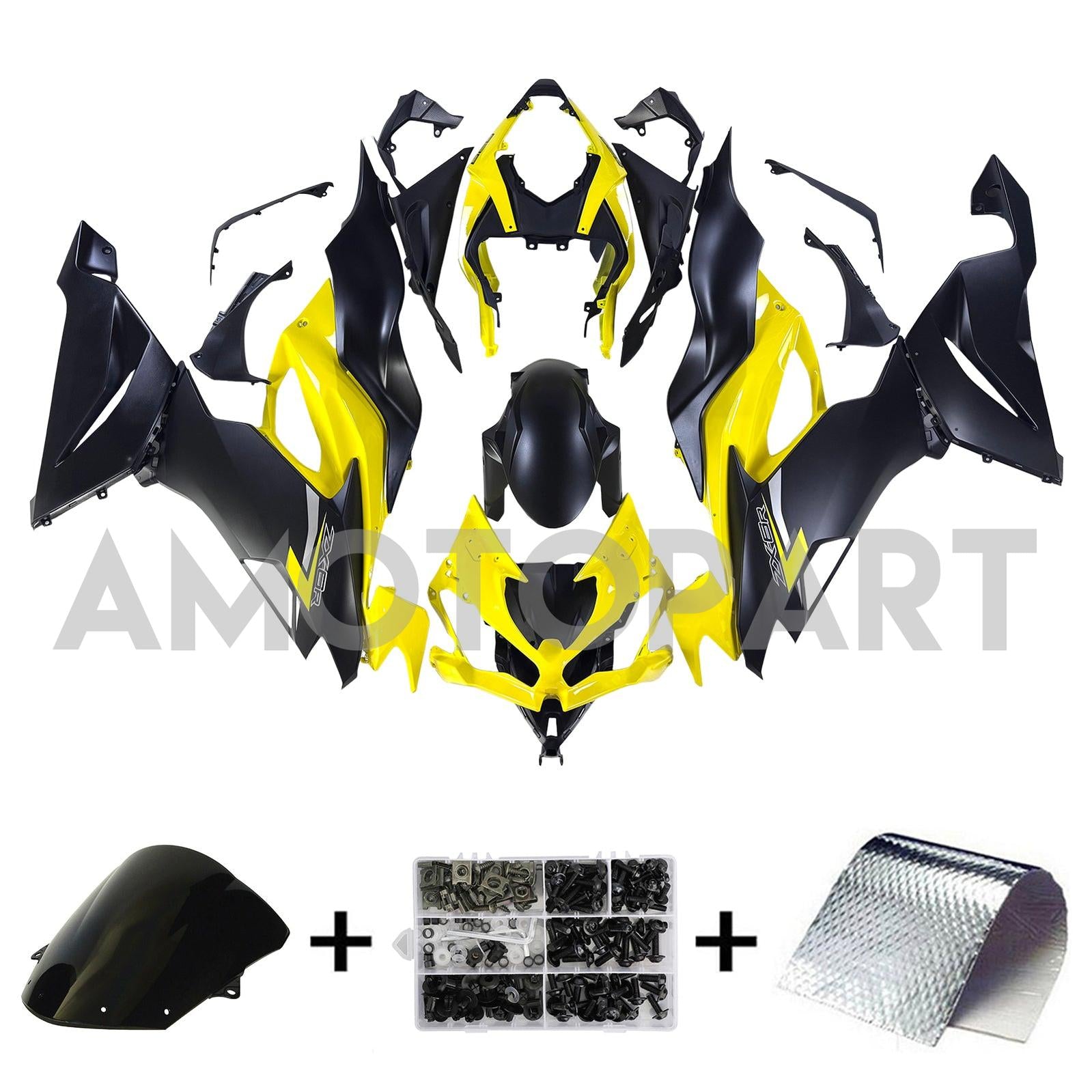 Amotopart Kawasaki 2019-2023 ZX6R Black Yellow Fairing Kit