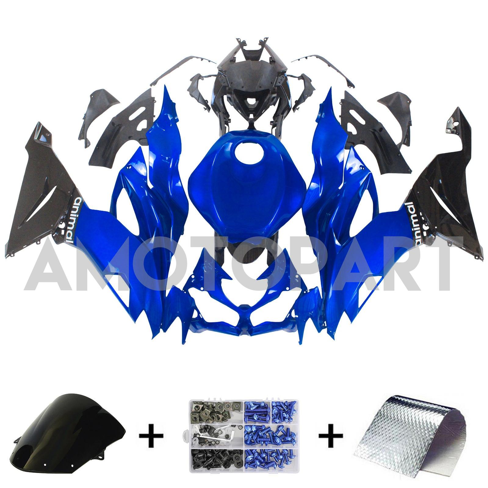 Amotopart 2019-2023 Kawasaki ZX6R Schwarz&Blaues Verkleidungskit