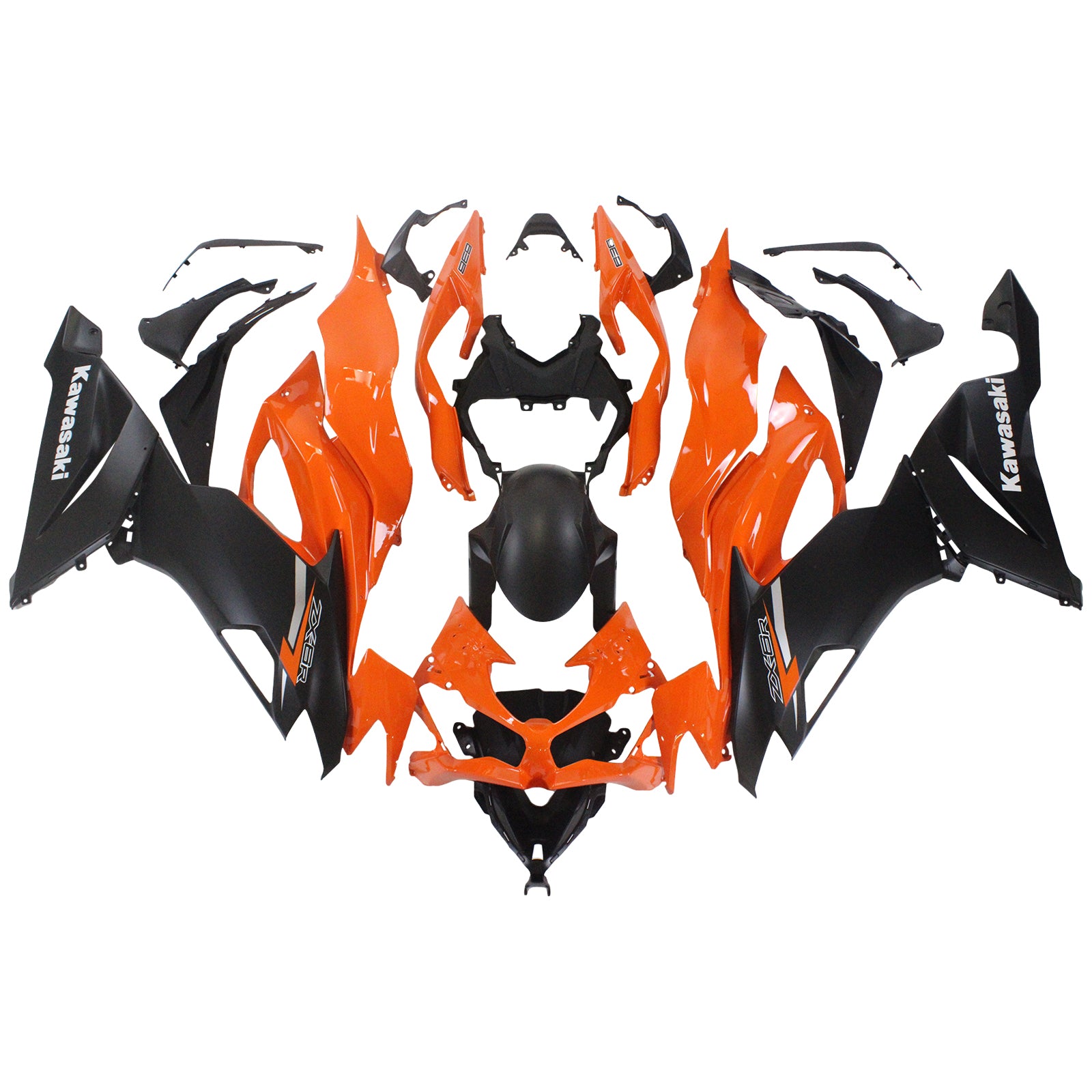 Amotopart 2019-2023 Kawasaki ZX6R Schwarz&Orangefarbenes Verkleidungsset