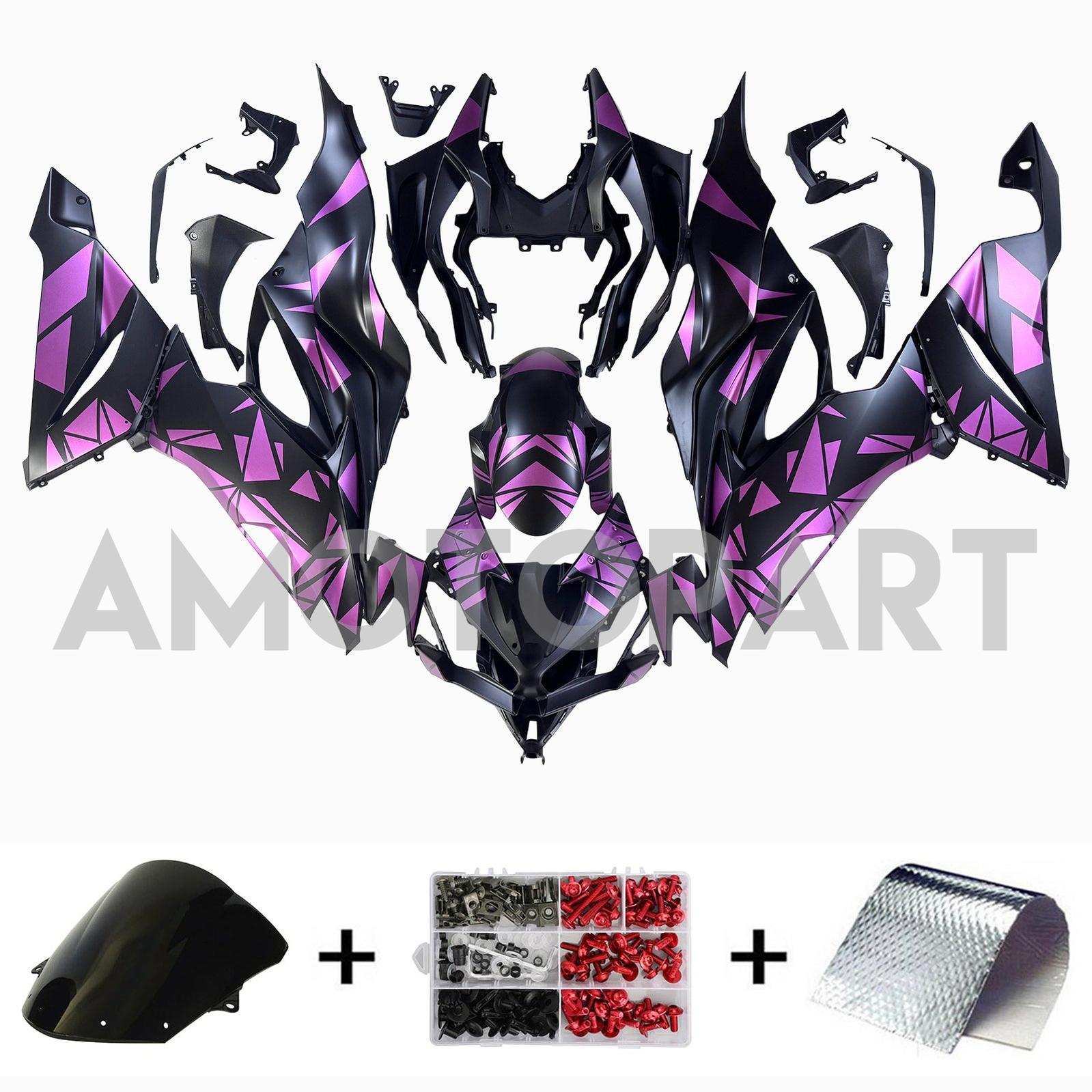 Amotopart 2019-2023 Kawasaki ZX6R Black&Pink Fairing Kit