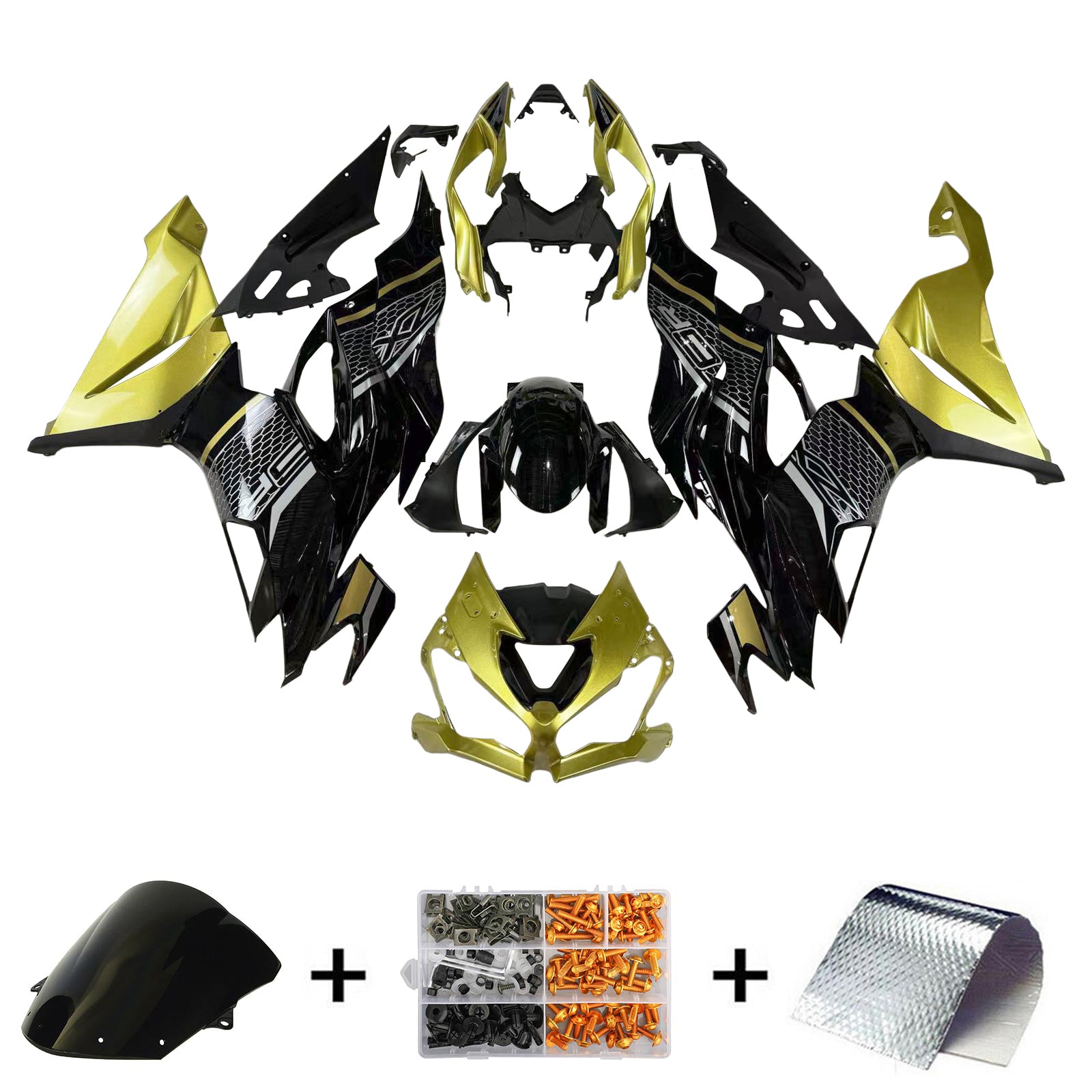 Amotopart 2019-2023 Kawasaki ZX6R Black&Gold Fairing Kit