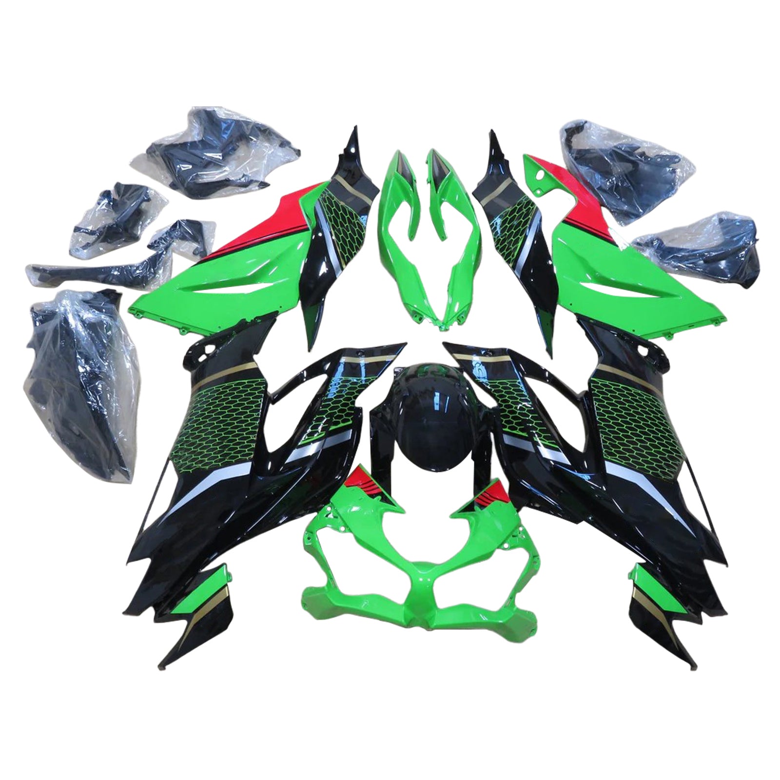 Amotopart 2019-2023 Kawasaki ZX6R Black Green Fairing Kit