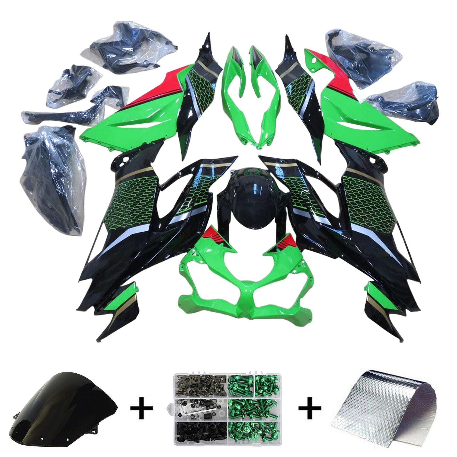 Amotopart 2019-2023 Kawasaki ZX6R Black Green Failing Kit