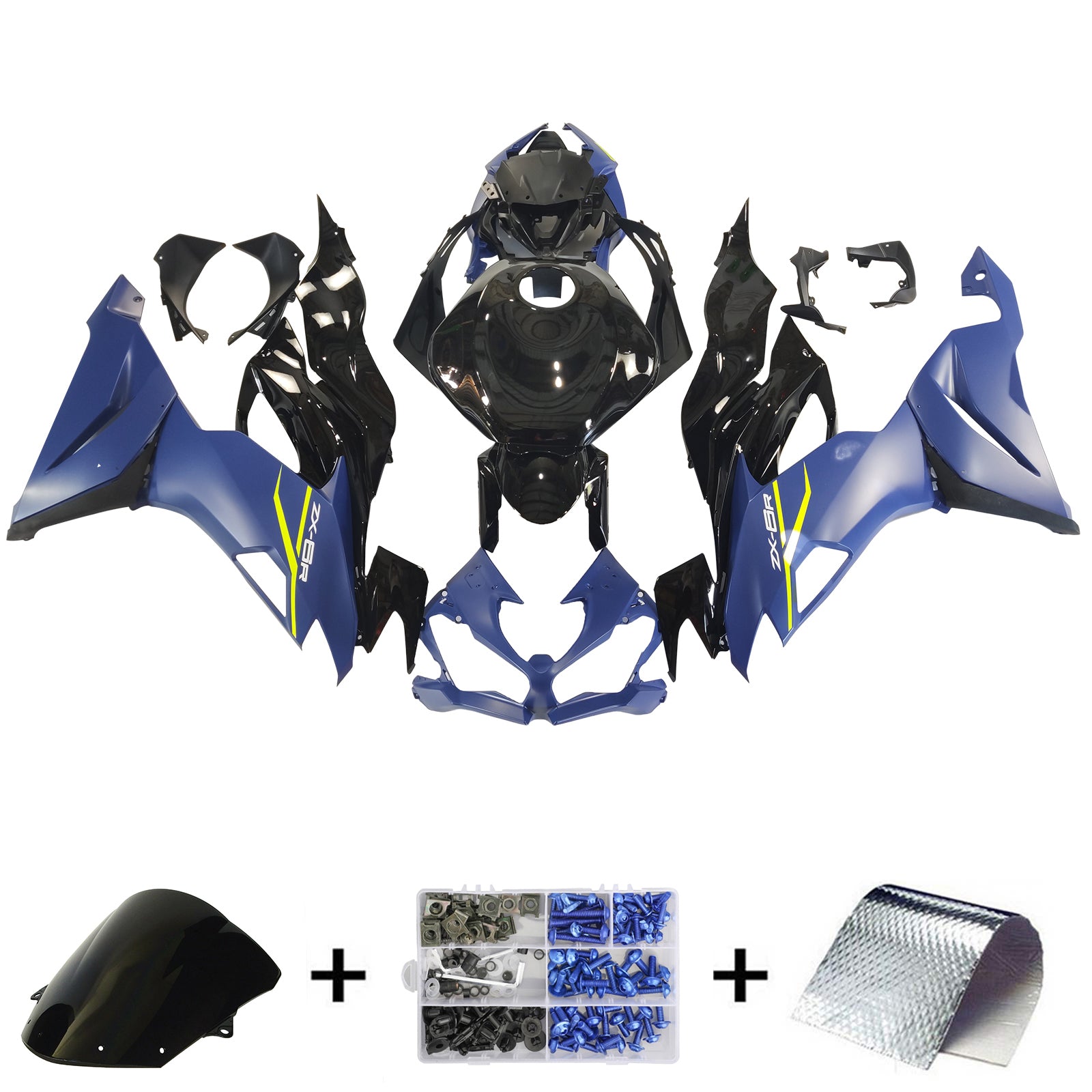 Amotopart 2019-2023 Kawasaki ZX6R Black Blue Fairing Kit