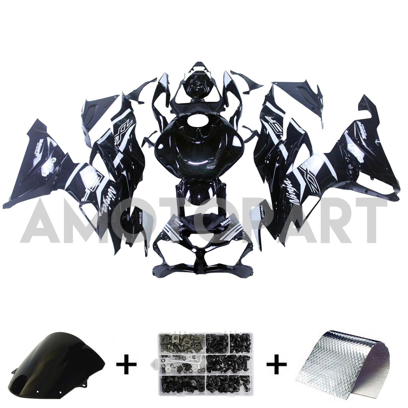 Amotopart 2019-2023 Kawasaki ZX6R Black Fairing Kit