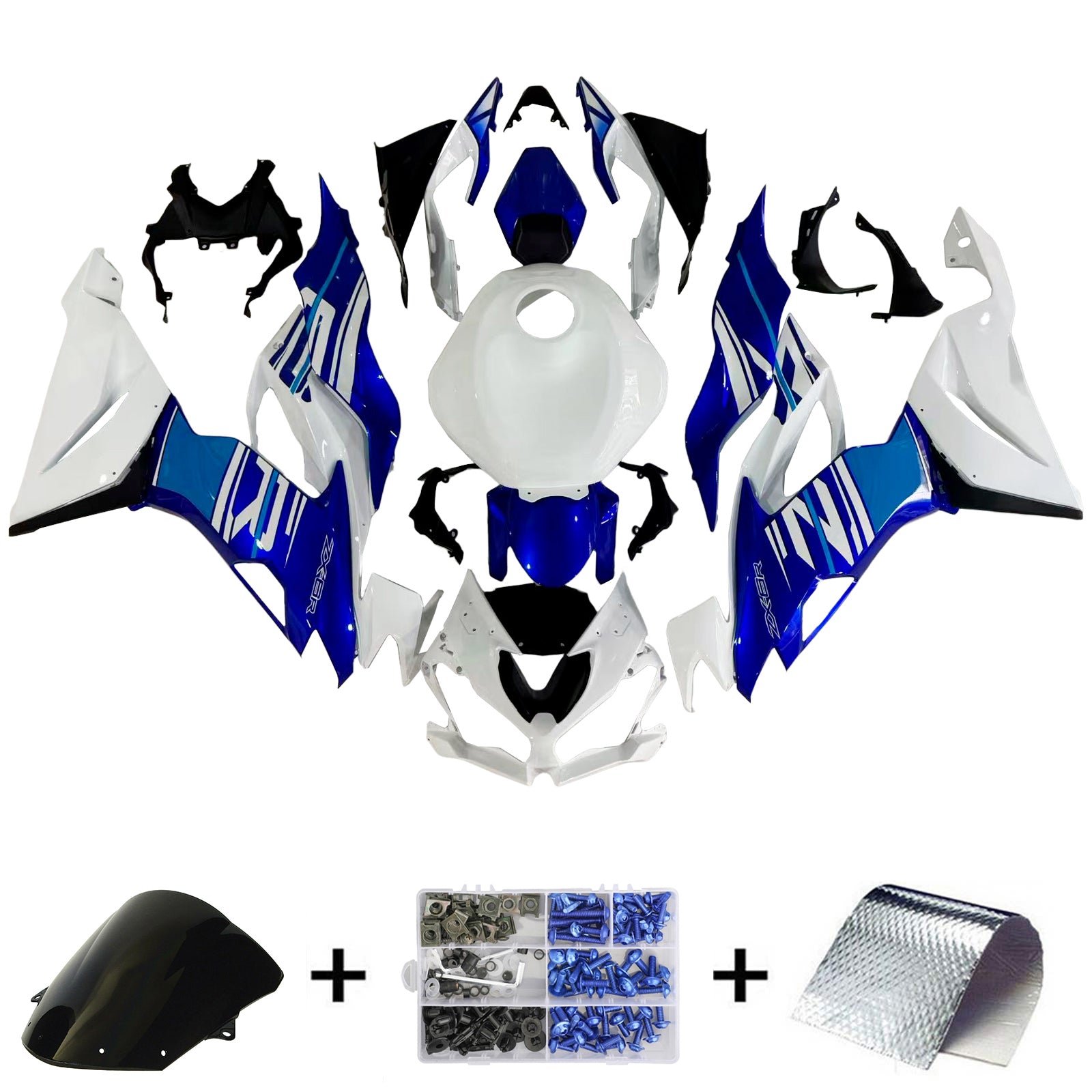 Amotopart 2019-2023 Kawasaki ZX6R White Blue Fairing Kit