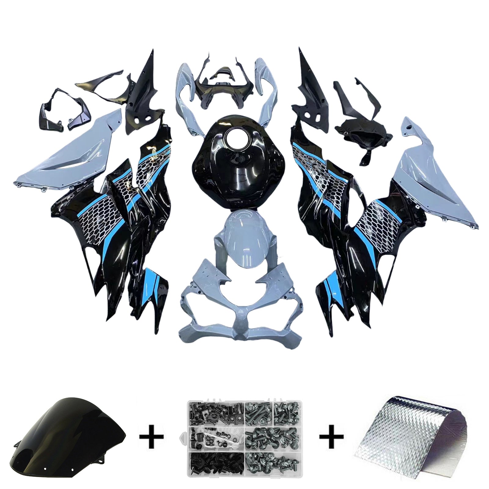 Amotopart 2019-2023 Kawasaki ZX6R ブラックグレーフェアリングキット