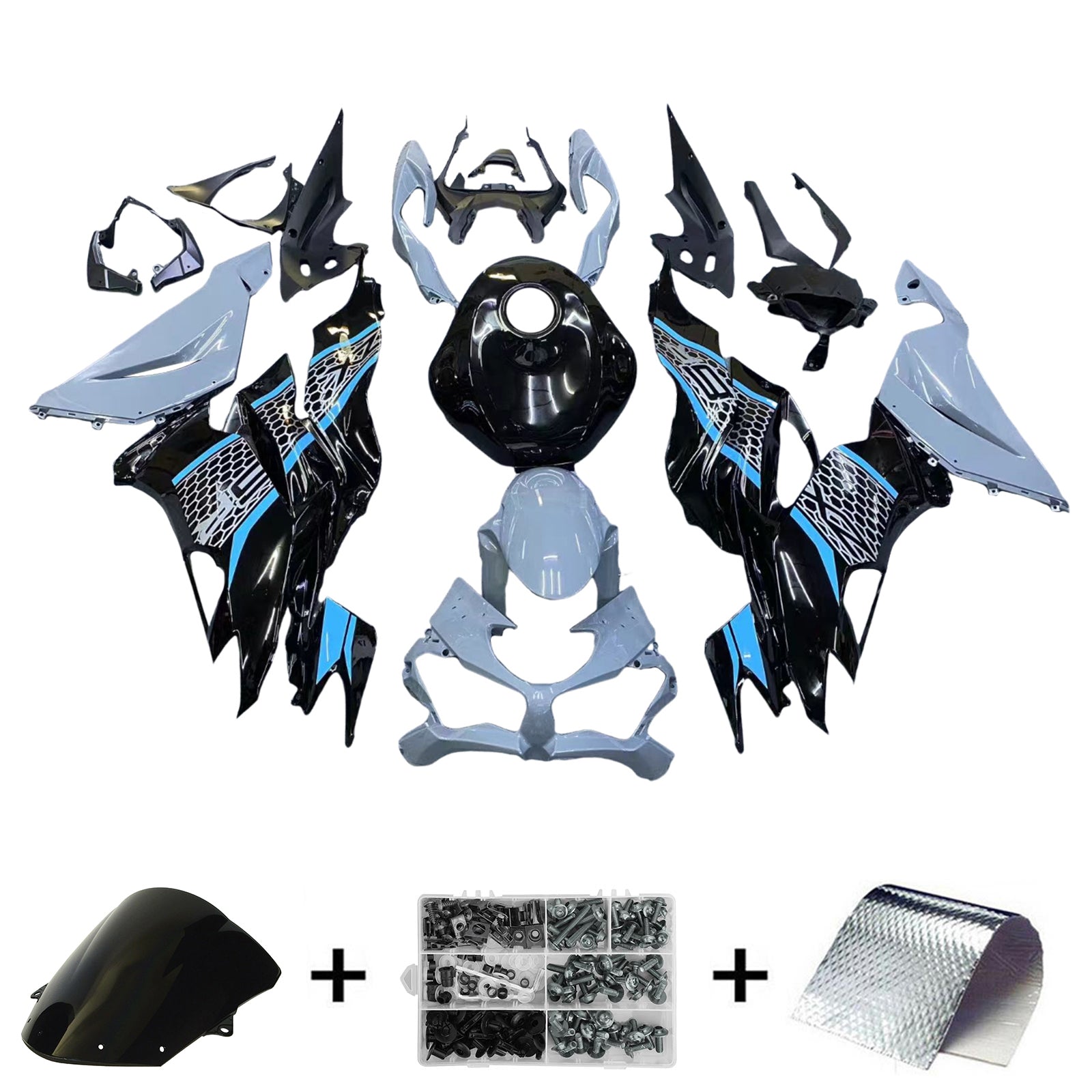 Amotopart 2019-2023 Kawasaki ZX6R Black Grey Fairing Kit