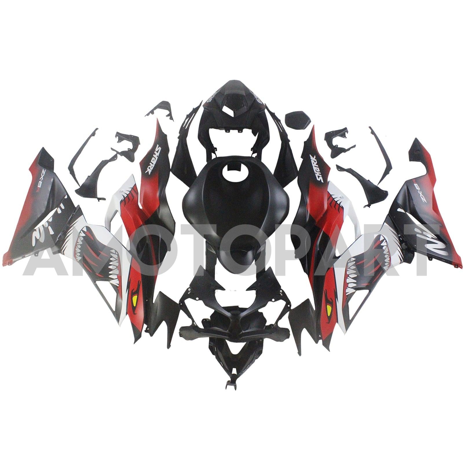 Amotopart 2019-2023 Kawasaki ZX6R Matte Black Red Fairing Kit