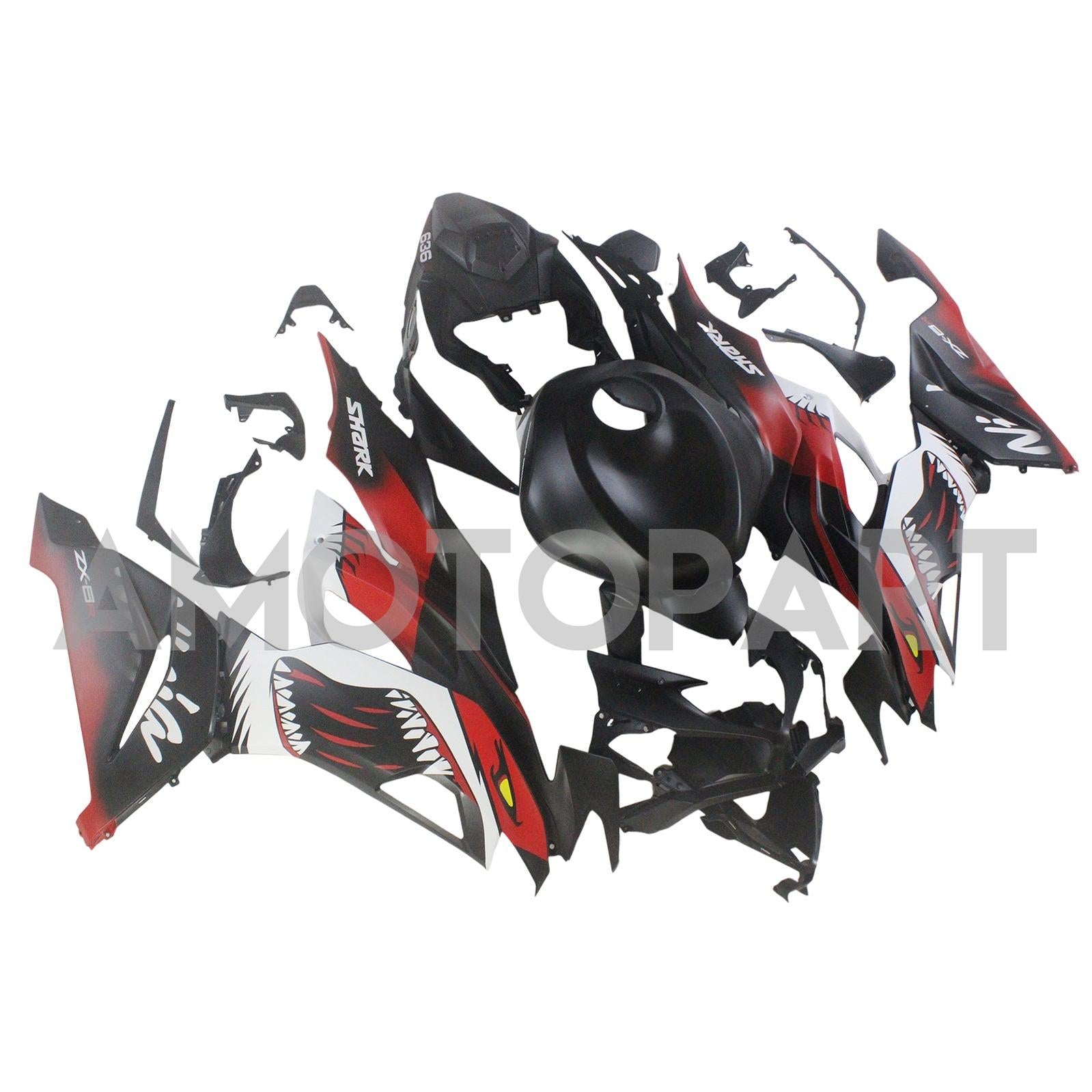 Amotopart 2019-2023 Kawasaki ZX6R Matte Black Red Fairing Kit