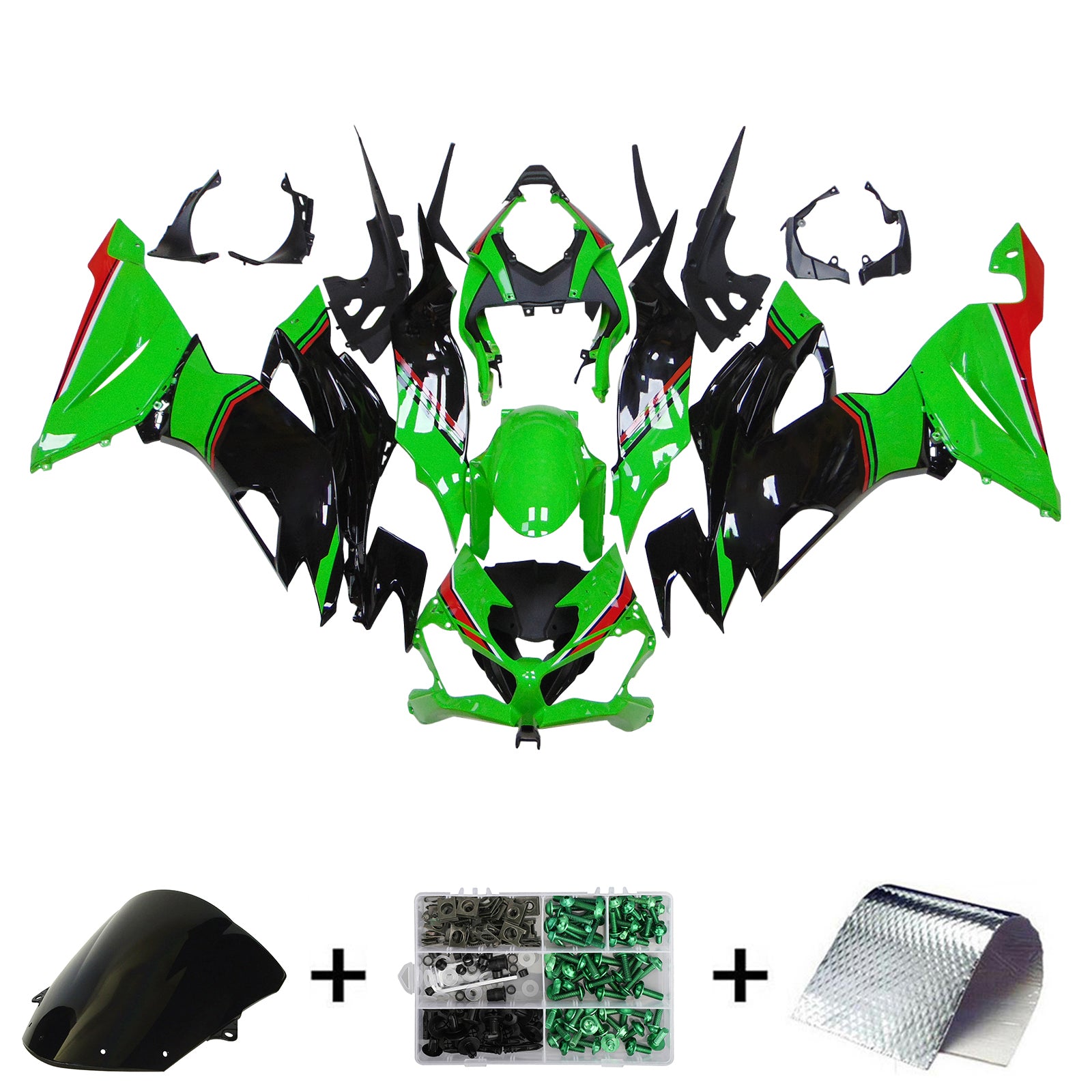 Amotopart 2019-2023 Kawasaki ZX6R Green Black Fairing Kit