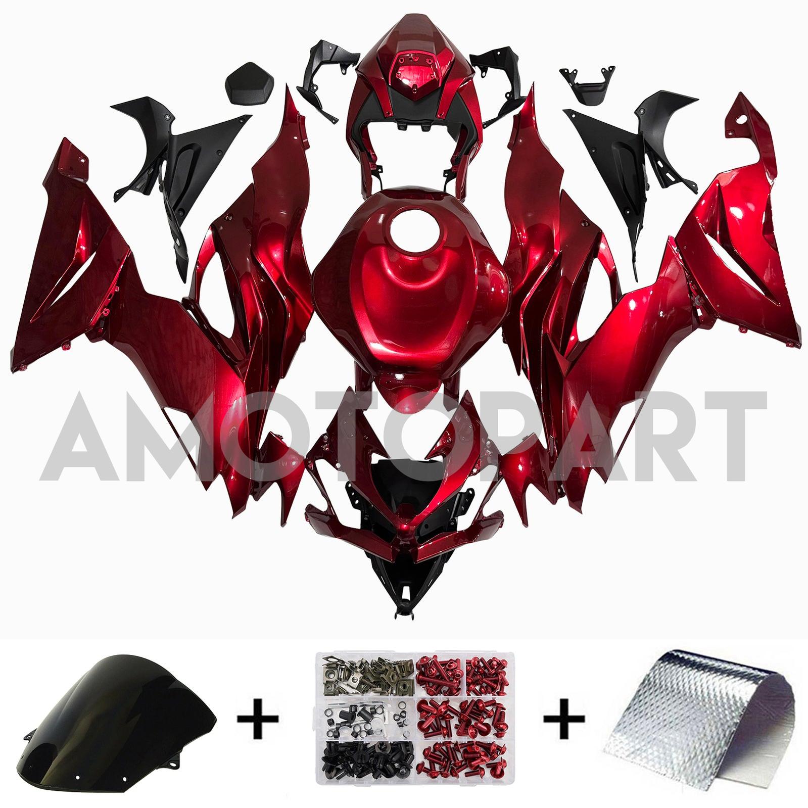 Amotopart 2019–2023 Kawasaki ZX6R glänzend rotes Verkleidungsset